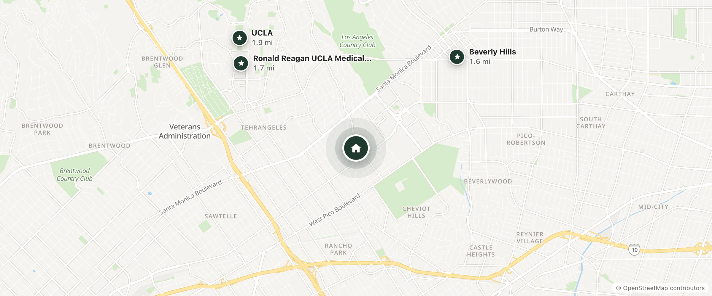 Map of The Linnington Bed and Breakfast and nearby Beverly Hills, Ronald Reagan UCLA Medical Center and UCLA