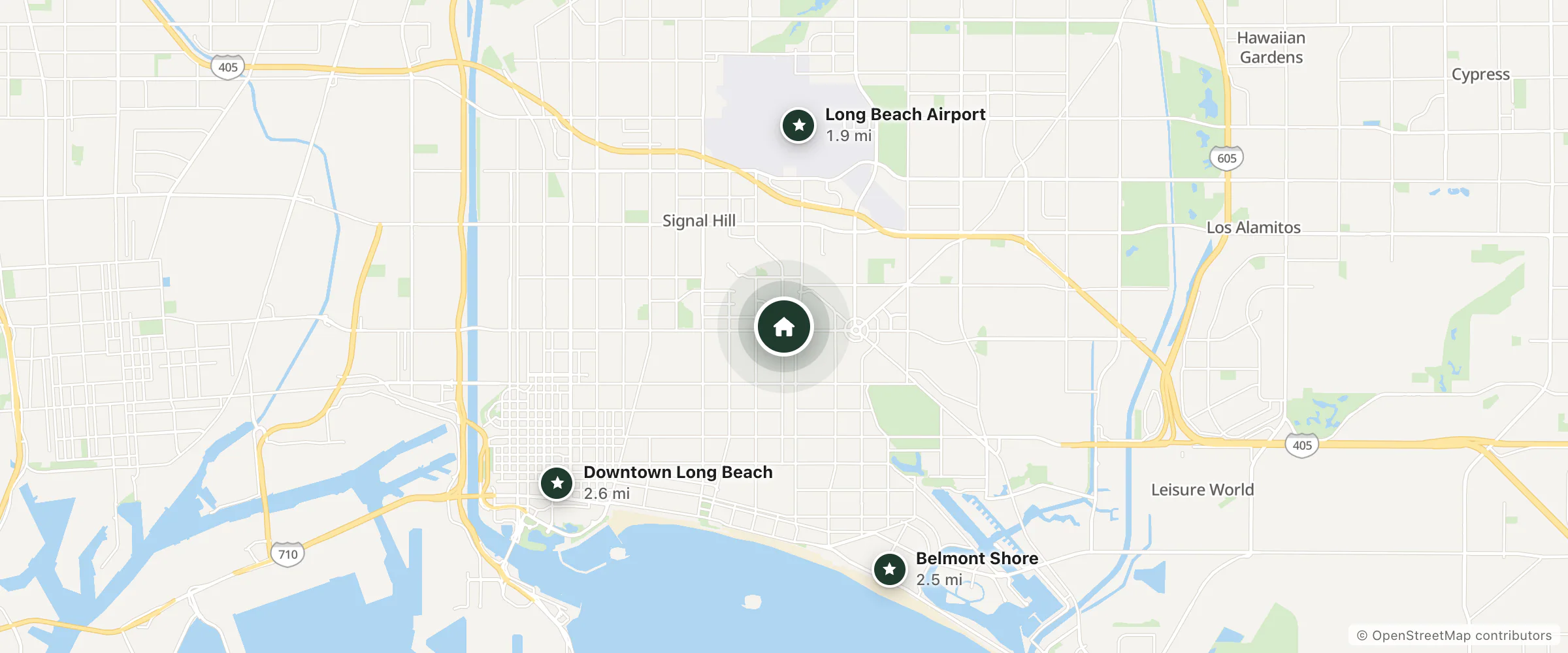 Map of Quality Inn Long Beach Signal Hill and nearby Long Beach Airport, Belmont Shore and Downtown Long Beach