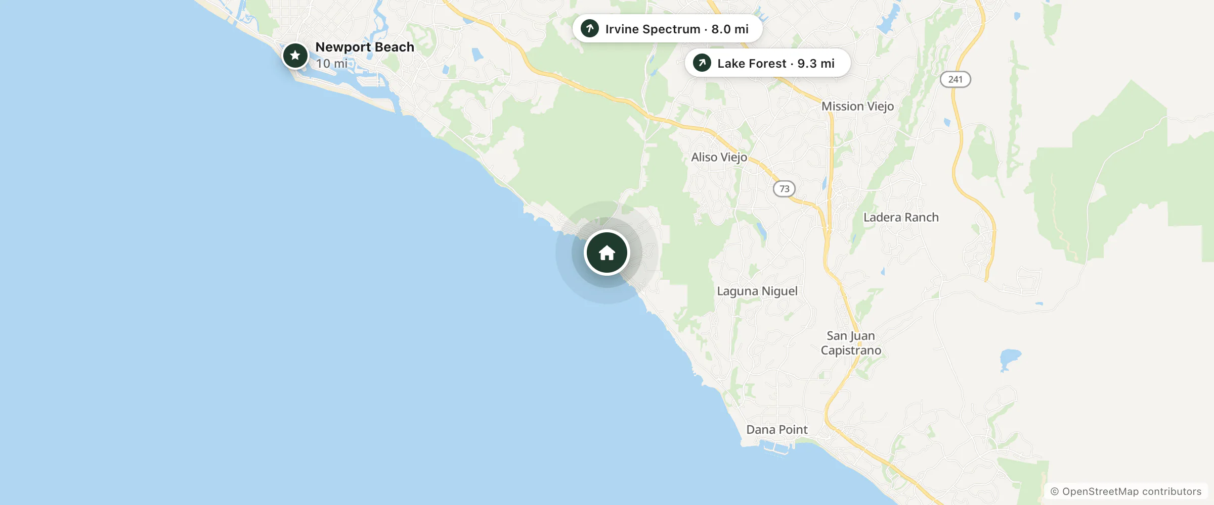 Map of 14 West Boutique Hotel and nearby Irvine Spectrum, Lake Forest and Newport Beach