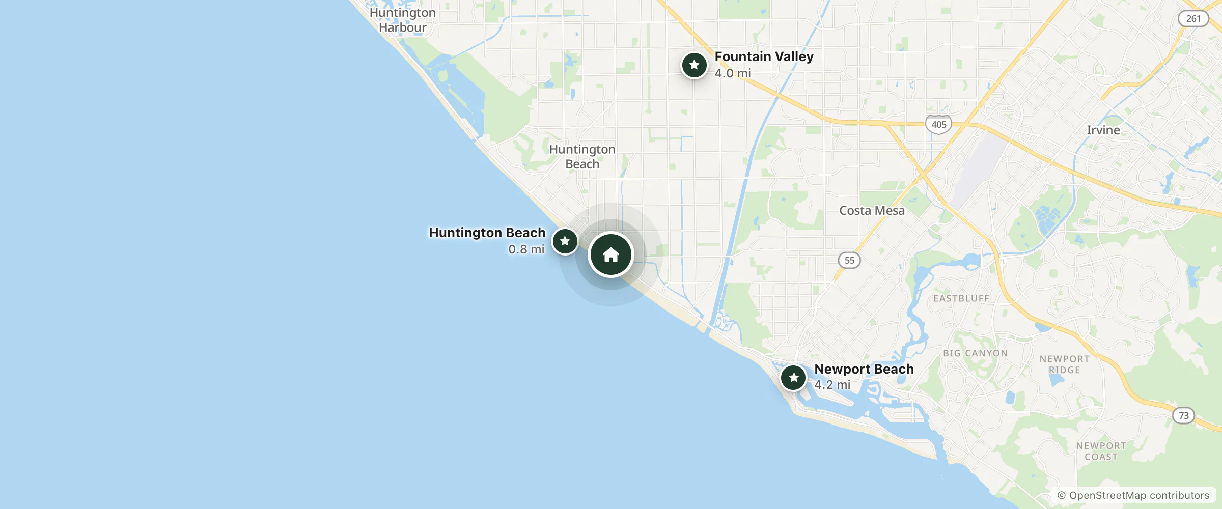 Map of Hyatt Regency Huntington Beach Resort and Spa and nearby Huntington Beach, Fountain Valley and Newport Beach