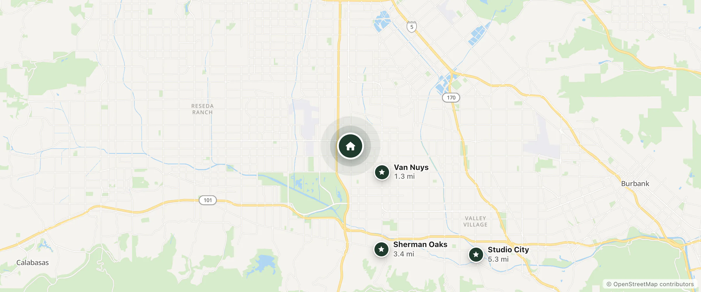 Map of Hyland Inn Van Nuys and nearby Van Nuys, Sherman Oaks and Studio City