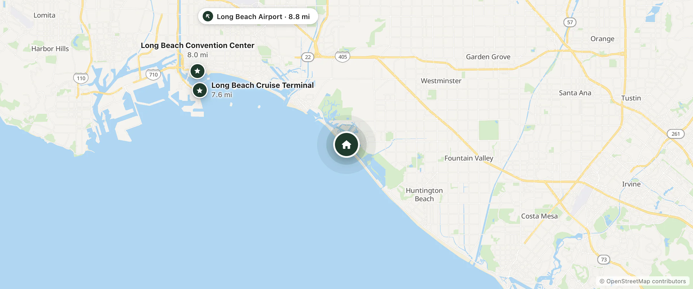 Map of Beso Del Sol and nearby Long Beach Cruise Terminal, Long Beach Convention Center and Long Beach Airport