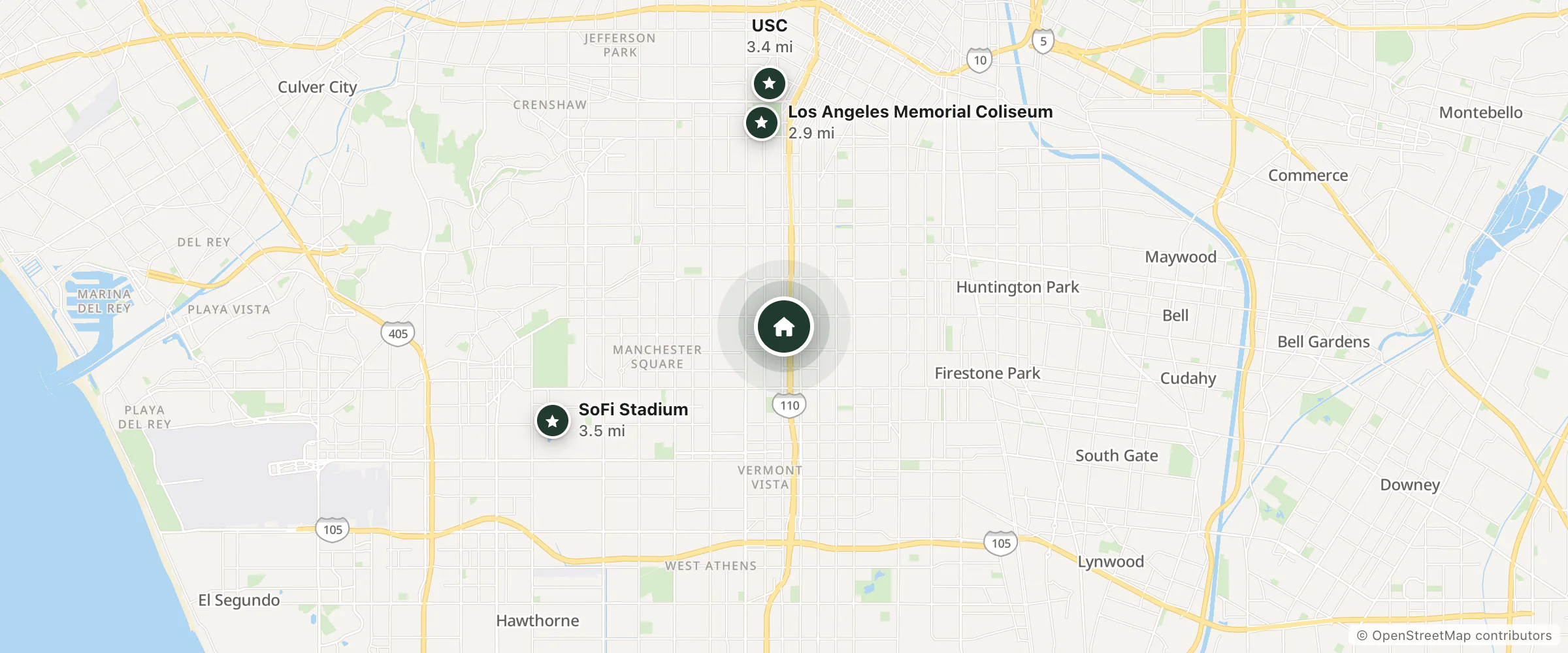 Map of 4 Star Motel and nearby Los Angeles Memorial Coliseum, USC and SoFi Stadium