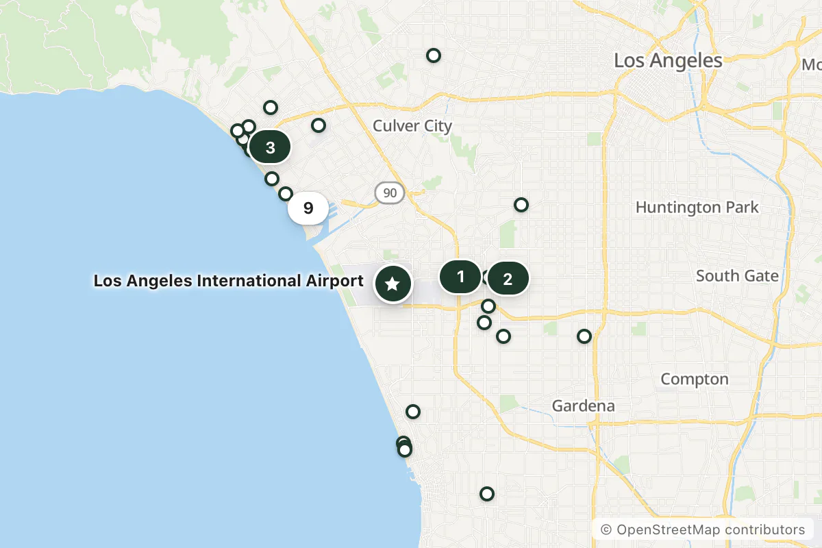 Map of the top 25 hotels for this question around Los Angeles International Airport