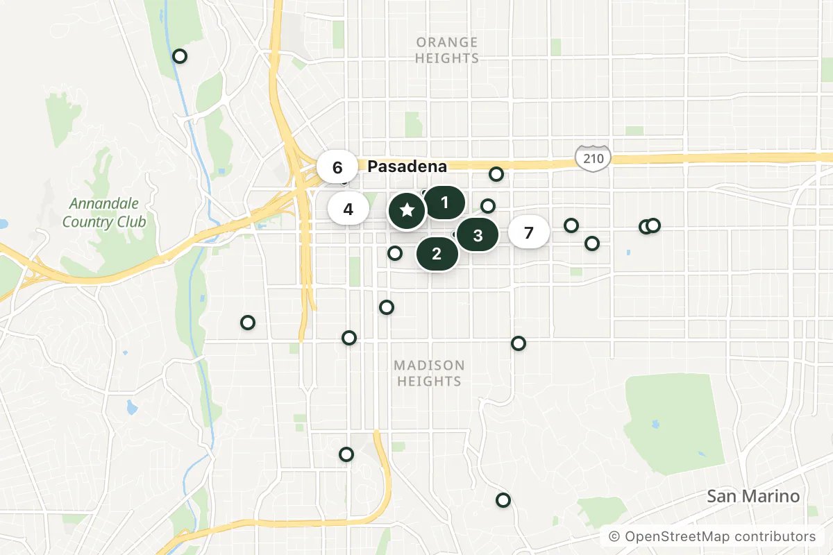 Map of the top 24 hotels for this question around Pasadena