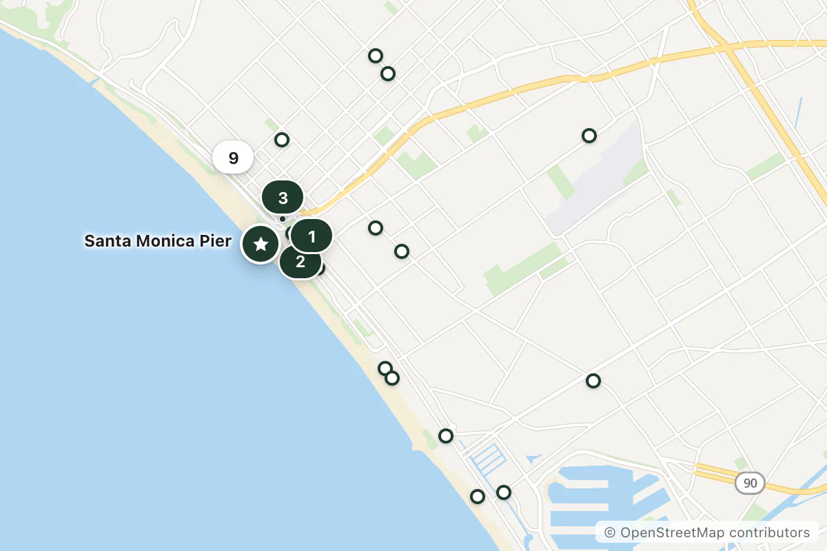 Map of the top 23 hotels for this question around Santa Monica Pier