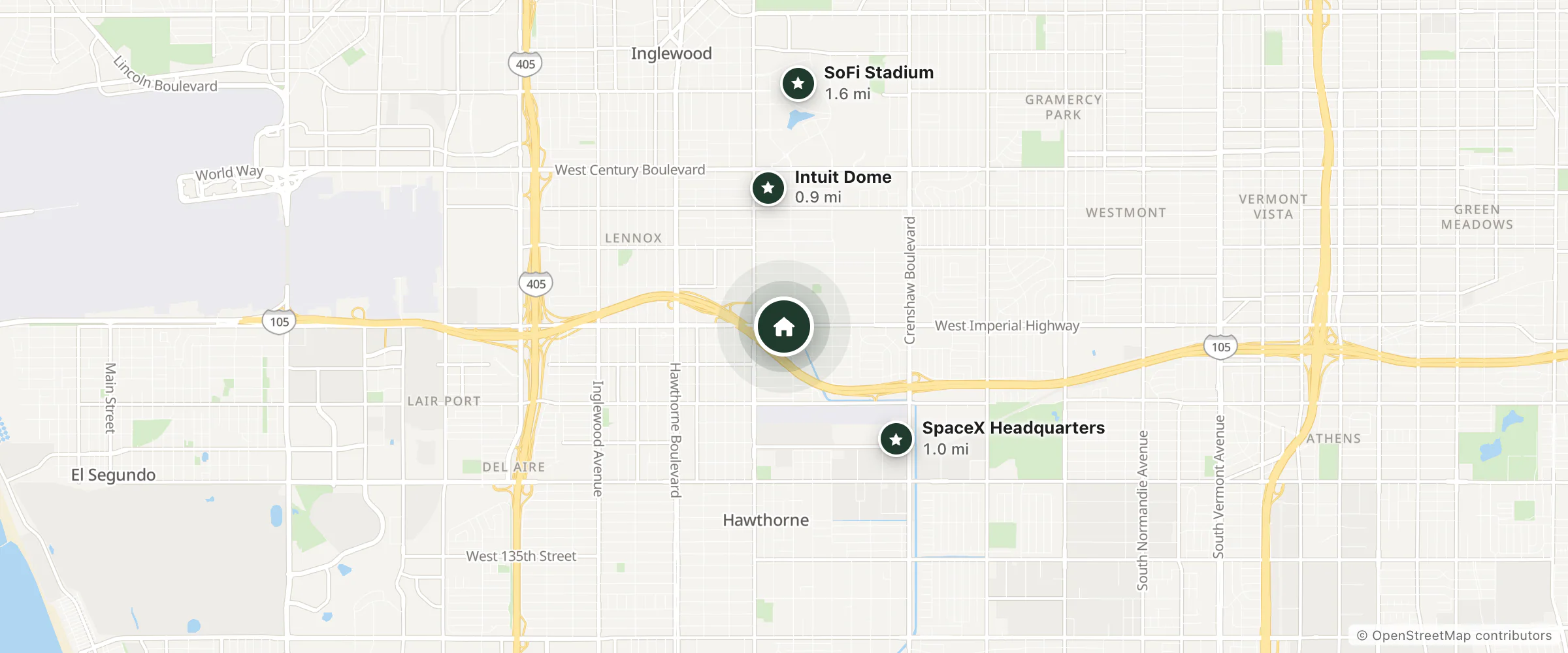 Map of Villa Inn and Suites and nearby Intuit Dome, SpaceX Headquarters and SoFi Stadium