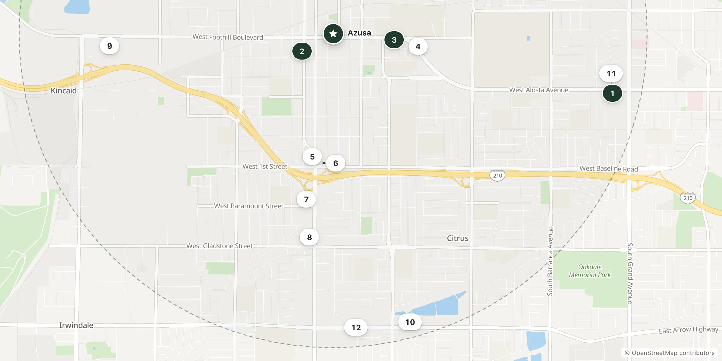 Map of hotels near Azusa