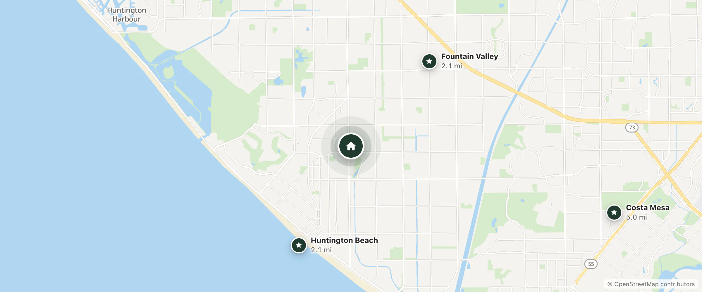 Map of Best Western Surf City and nearby Huntington Beach, Fountain Valley and Costa Mesa