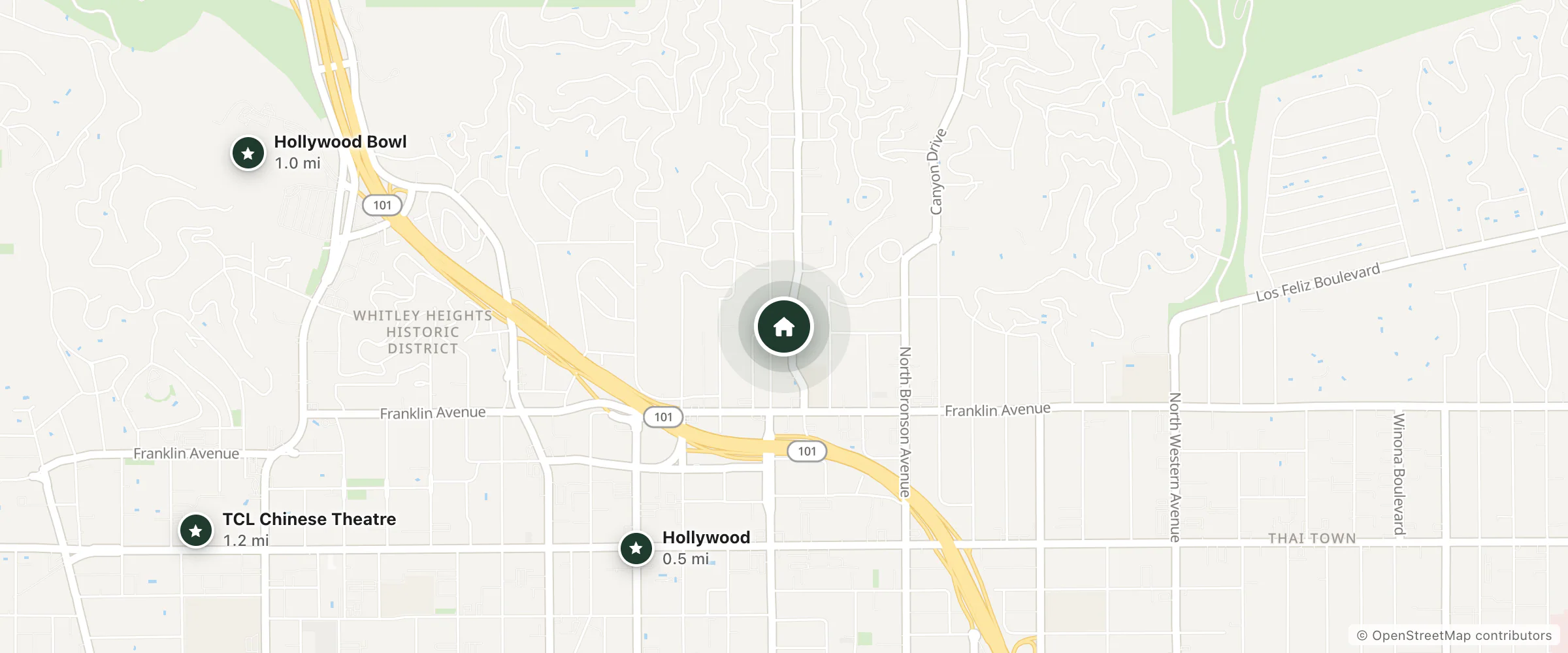Map of LA Extended Stay and nearby Hollywood, Hollywood Bowl and TCL Chinese Theatre