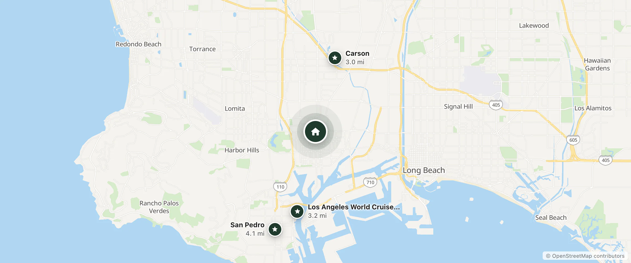 Map of Eagle Inn Motel and nearby Carson, Los Angeles World Cruise Center and San Pedro