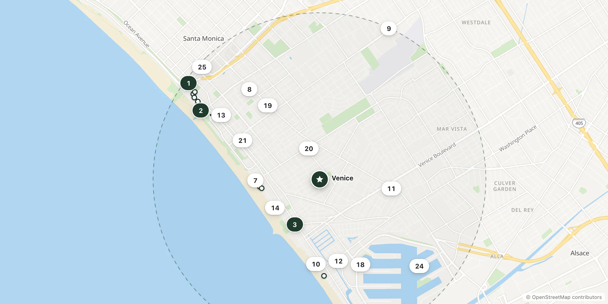 Map of hotels near Venice