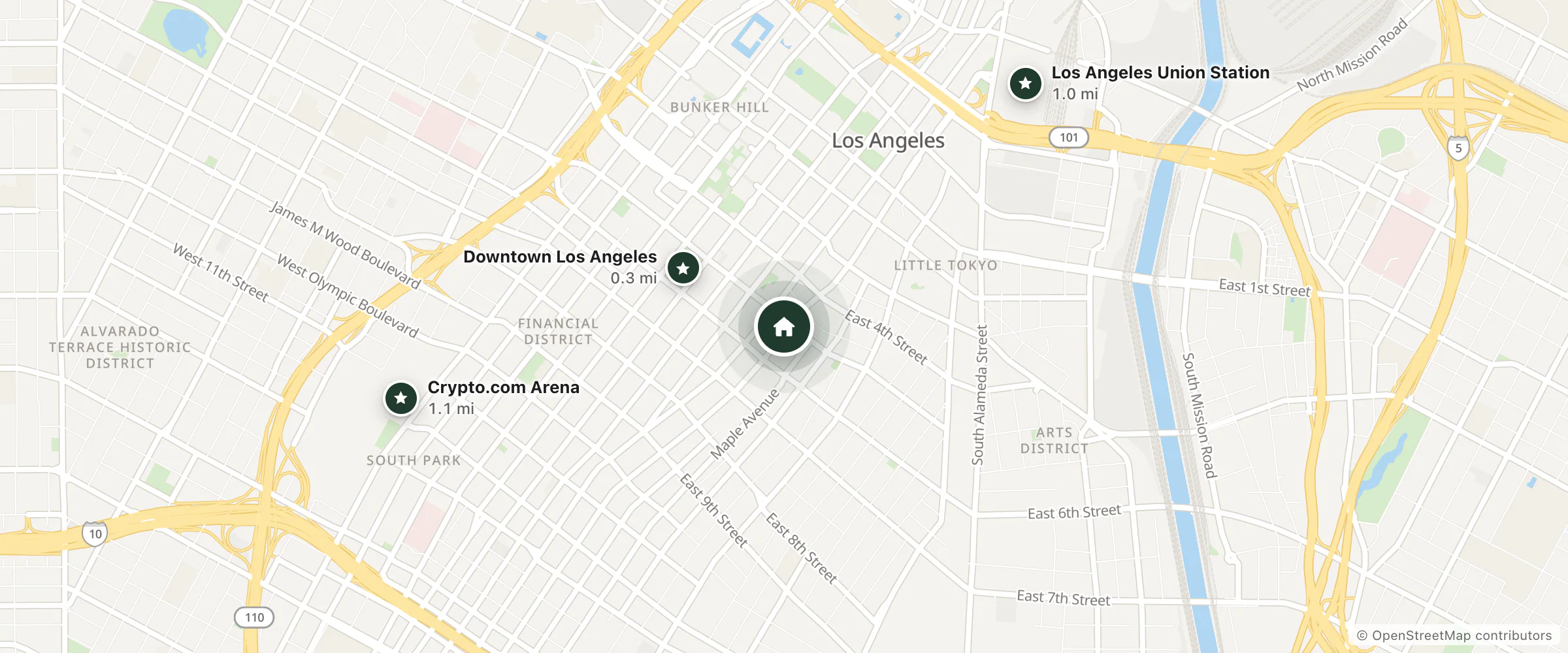 Map of Baltimore Hotel and nearby Downtown Los Angeles, Los Angeles Union Station and Crypto.com Arena