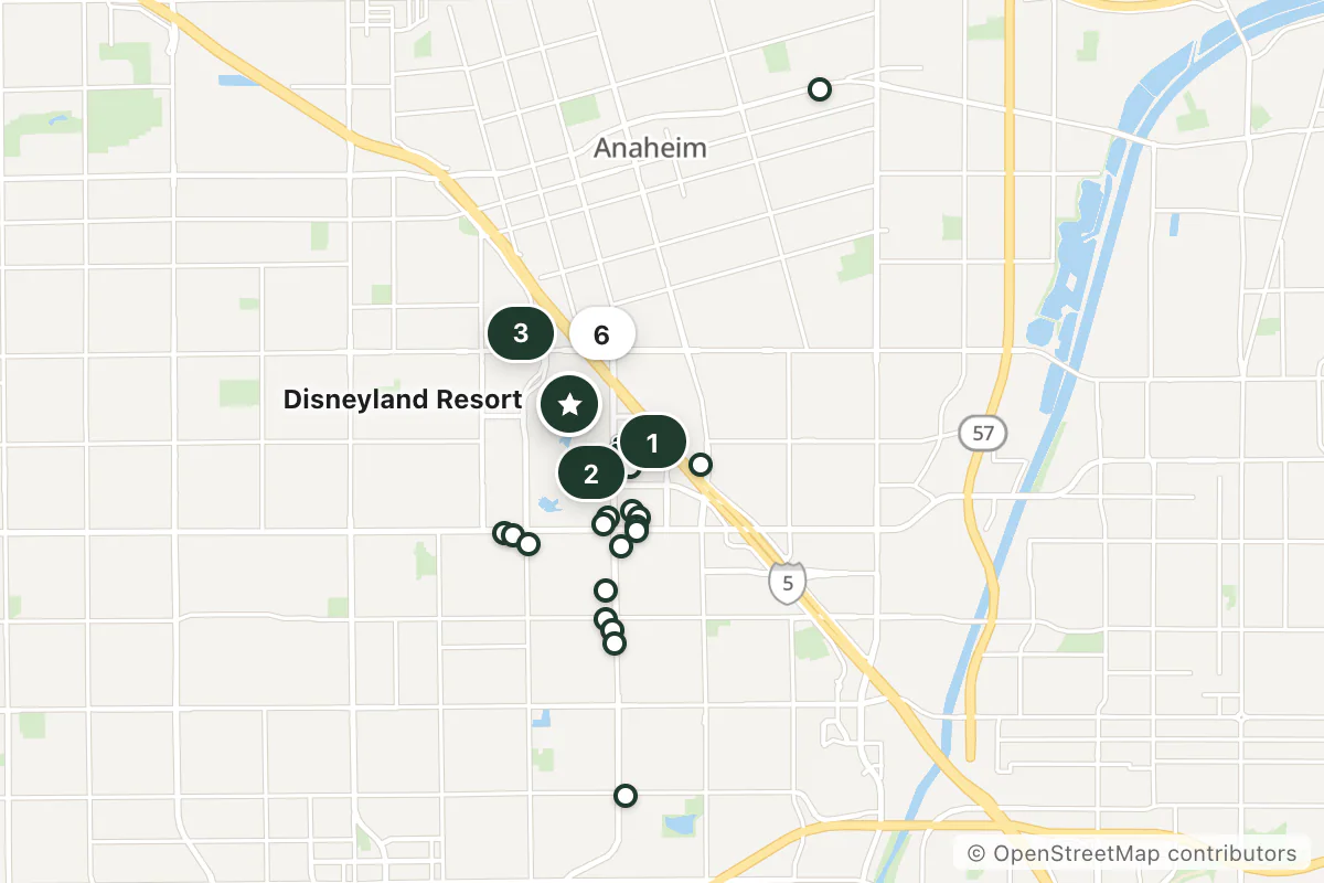 Map of the top 25 hotels for this question around Disneyland Resort
