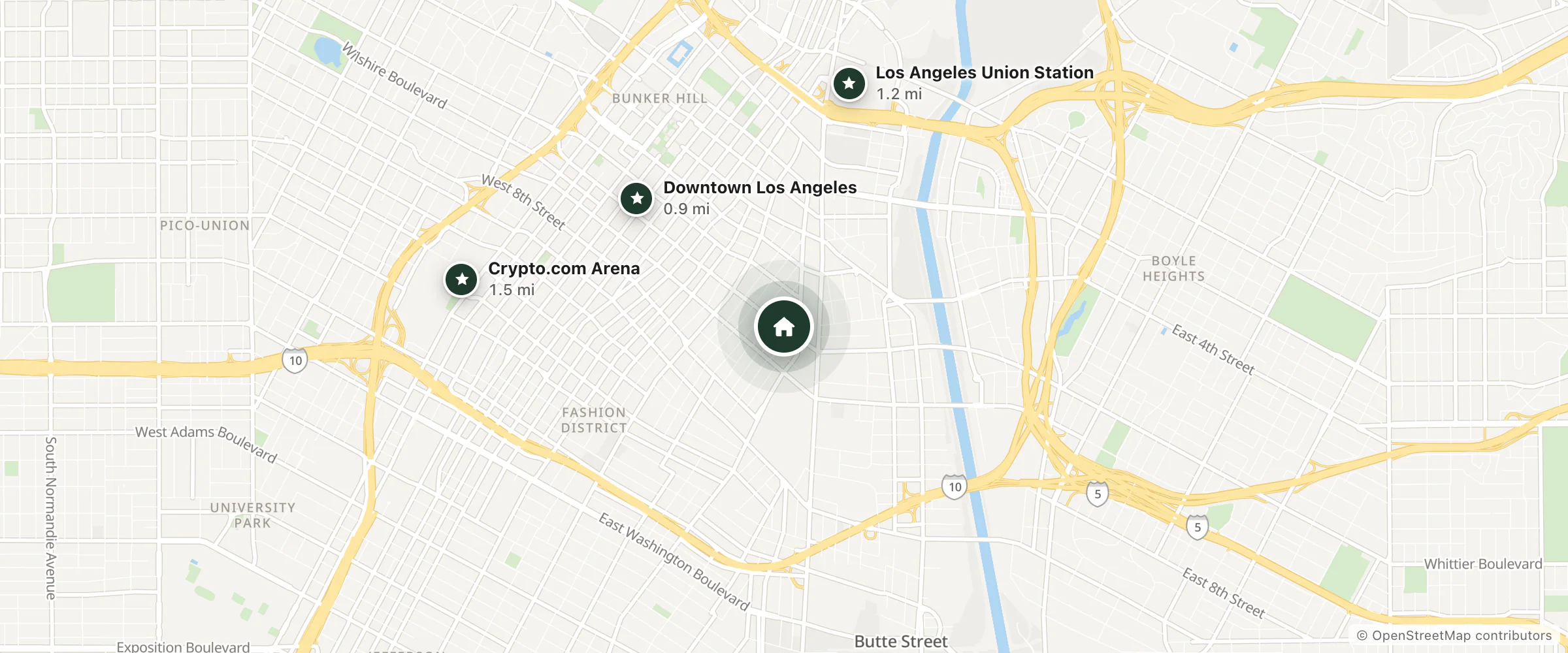 Map of Rossmore Hotel and nearby Downtown Los Angeles, Los Angeles Union Station and Crypto.com Arena