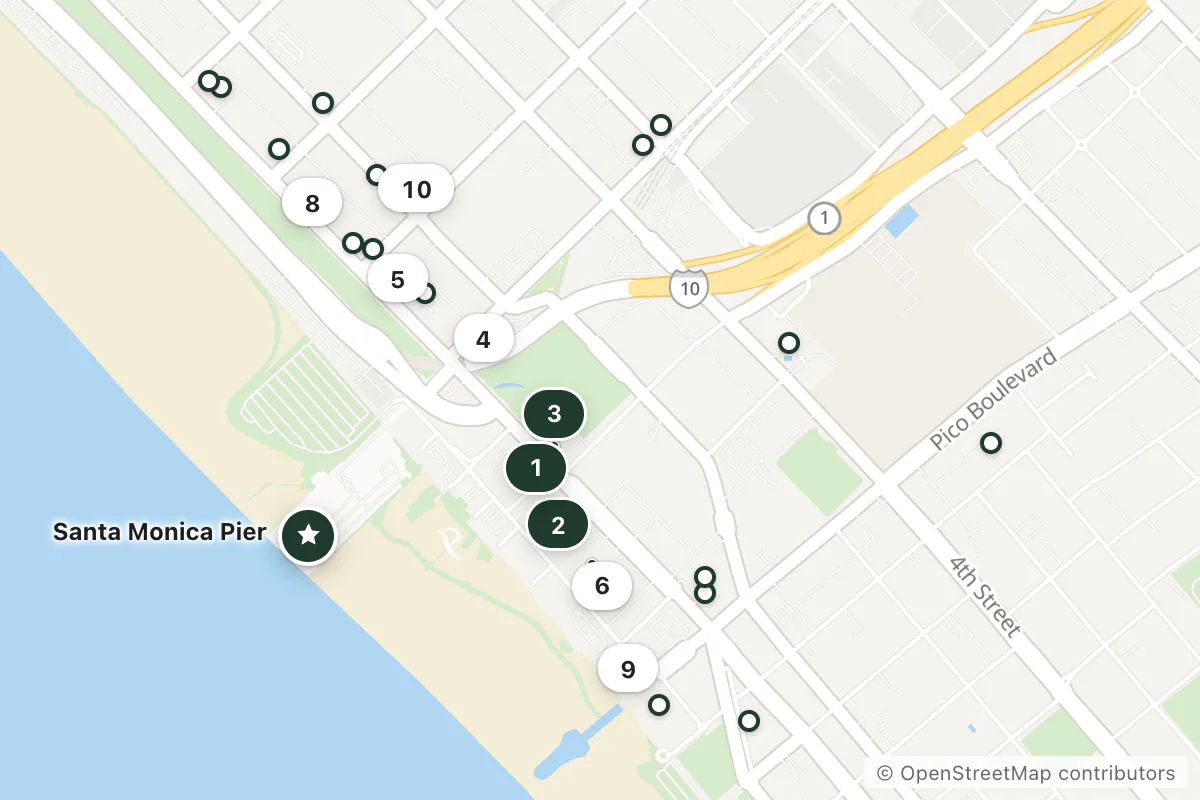 Map of the top 25 hotels for this question around Santa Monica Pier