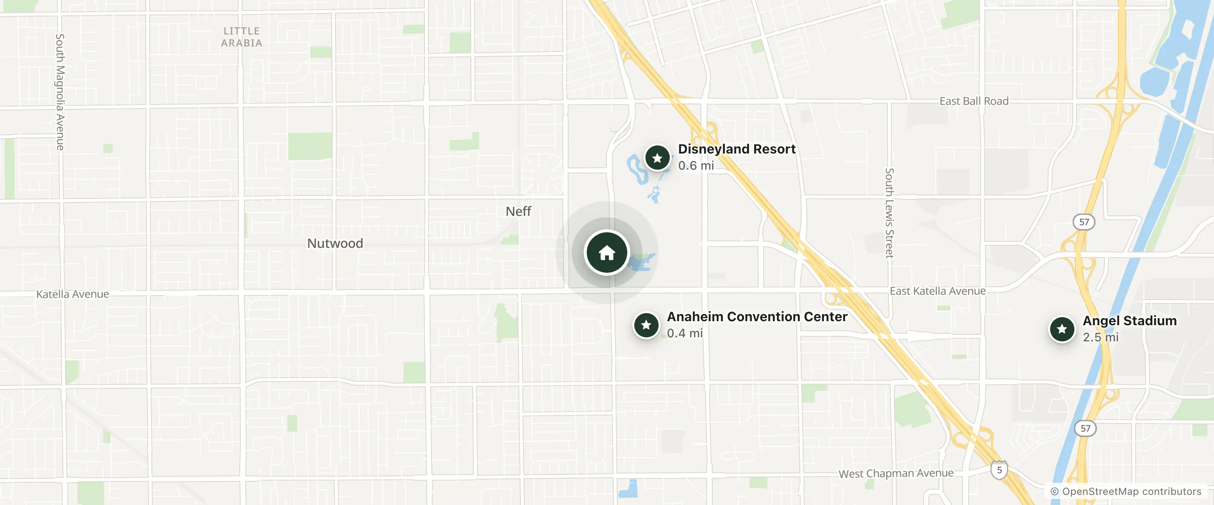 Map of Pixar Place Hotel and nearby Anaheim Convention Center, Disneyland Resort and Angel Stadium