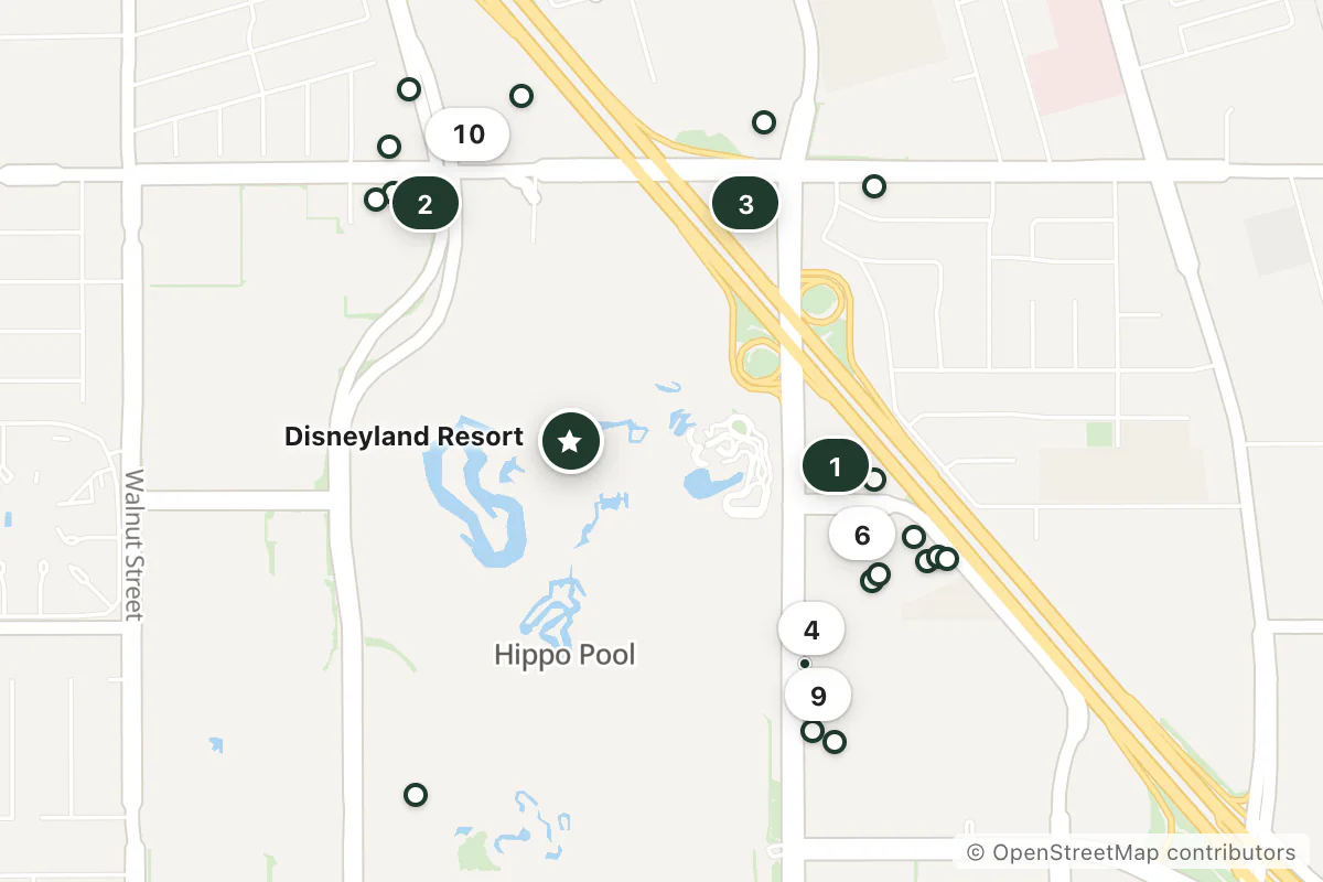 Map of the top 25 hotels for this question around Disneyland Resort