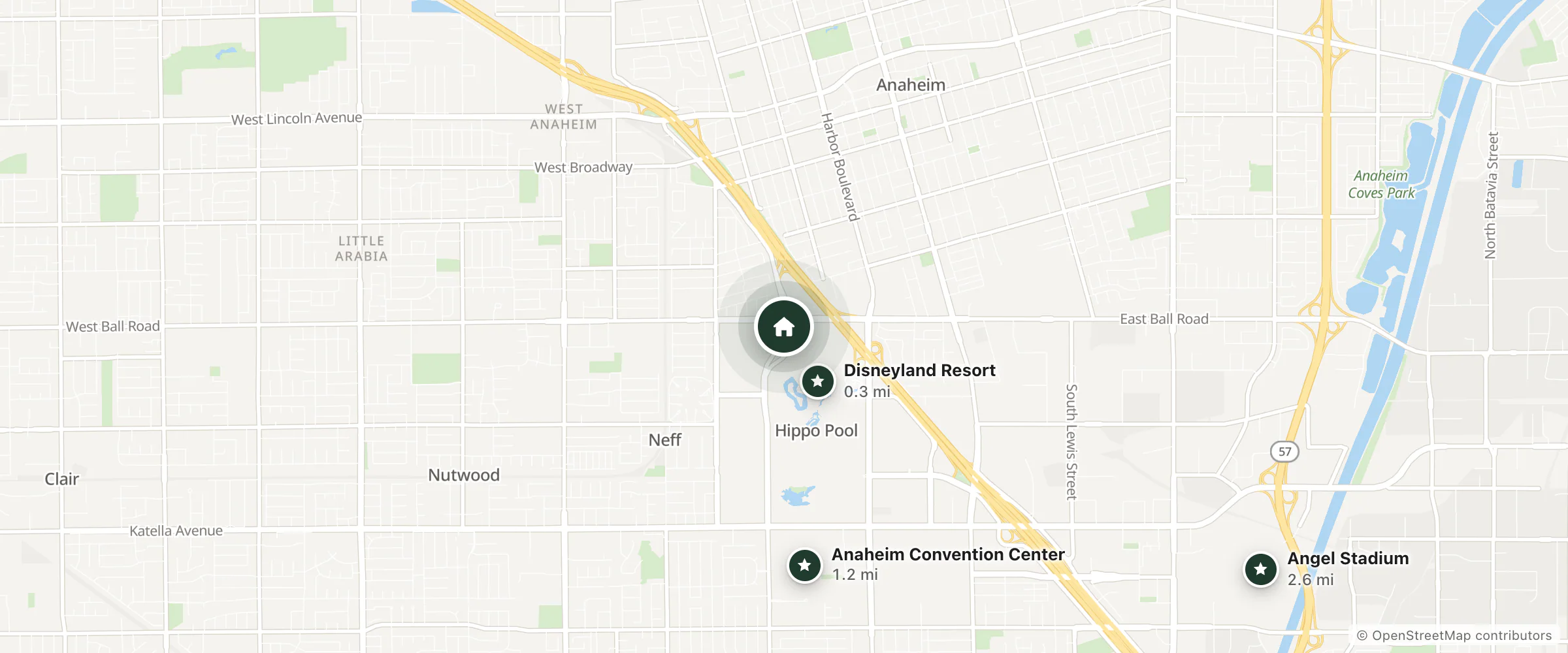 Map of Days Inn by Wyndham Anaheim West and nearby Disneyland Resort, Anaheim Convention Center and Angel Stadium