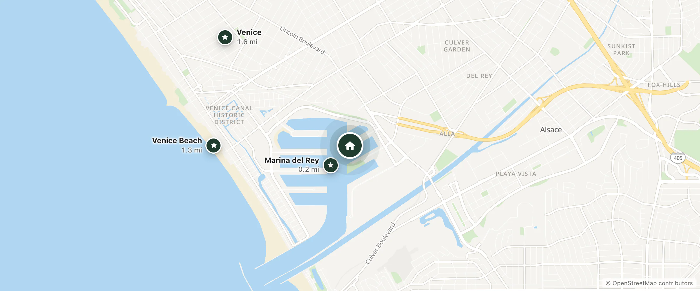 Map of Marina Del Rey Hotel and nearby Marina del Rey, Venice Beach and Venice