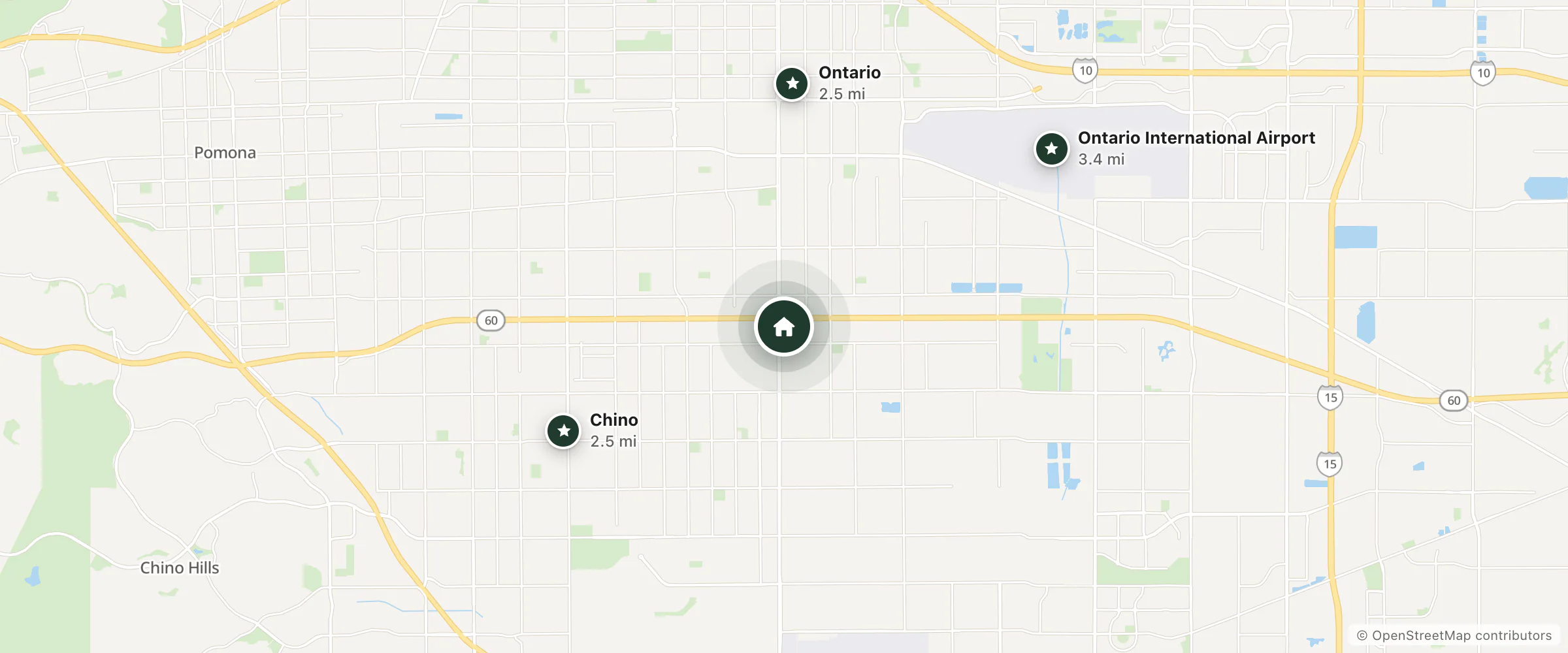 Map of Hotel Seville and nearby Ontario, Chino and Ontario International Airport