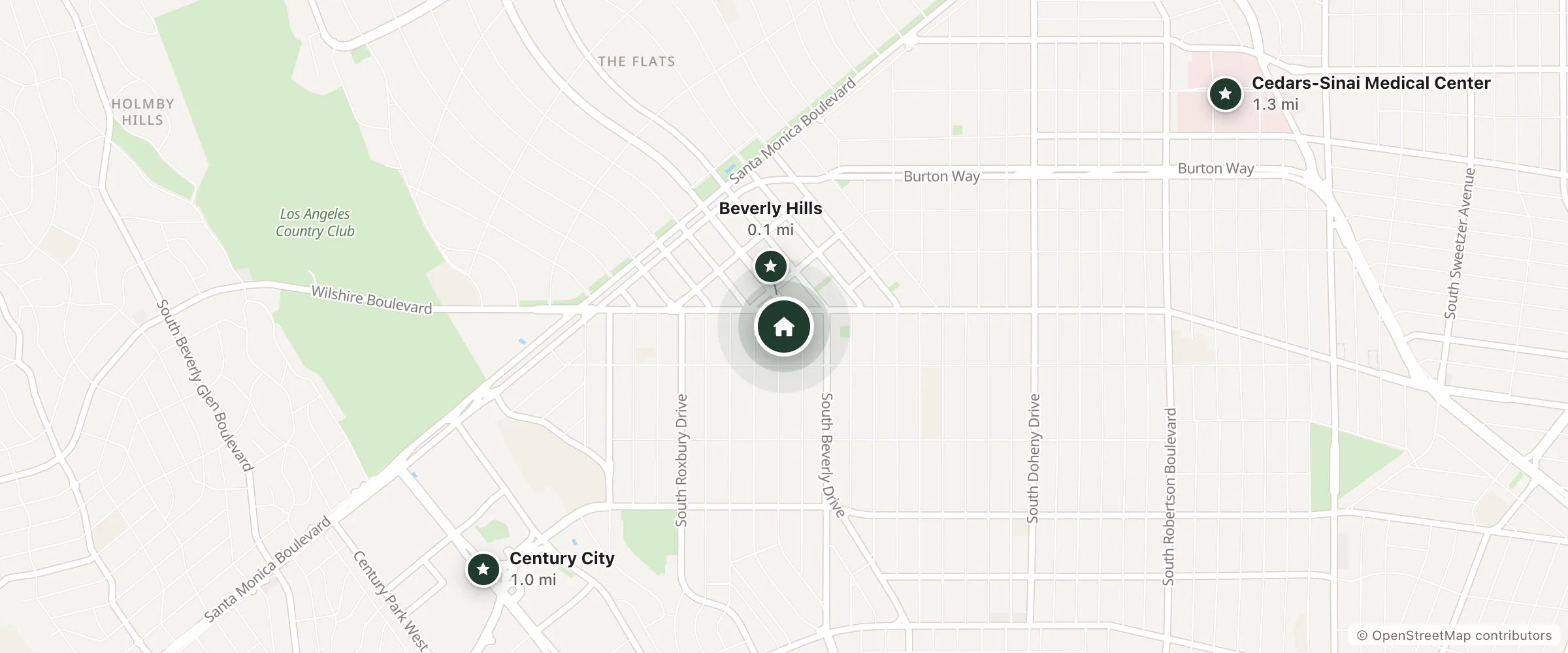 Map of Cut Stakehouse- Willshire Hotel and nearby Beverly Hills, Century City and Cedars-Sinai Medical Center