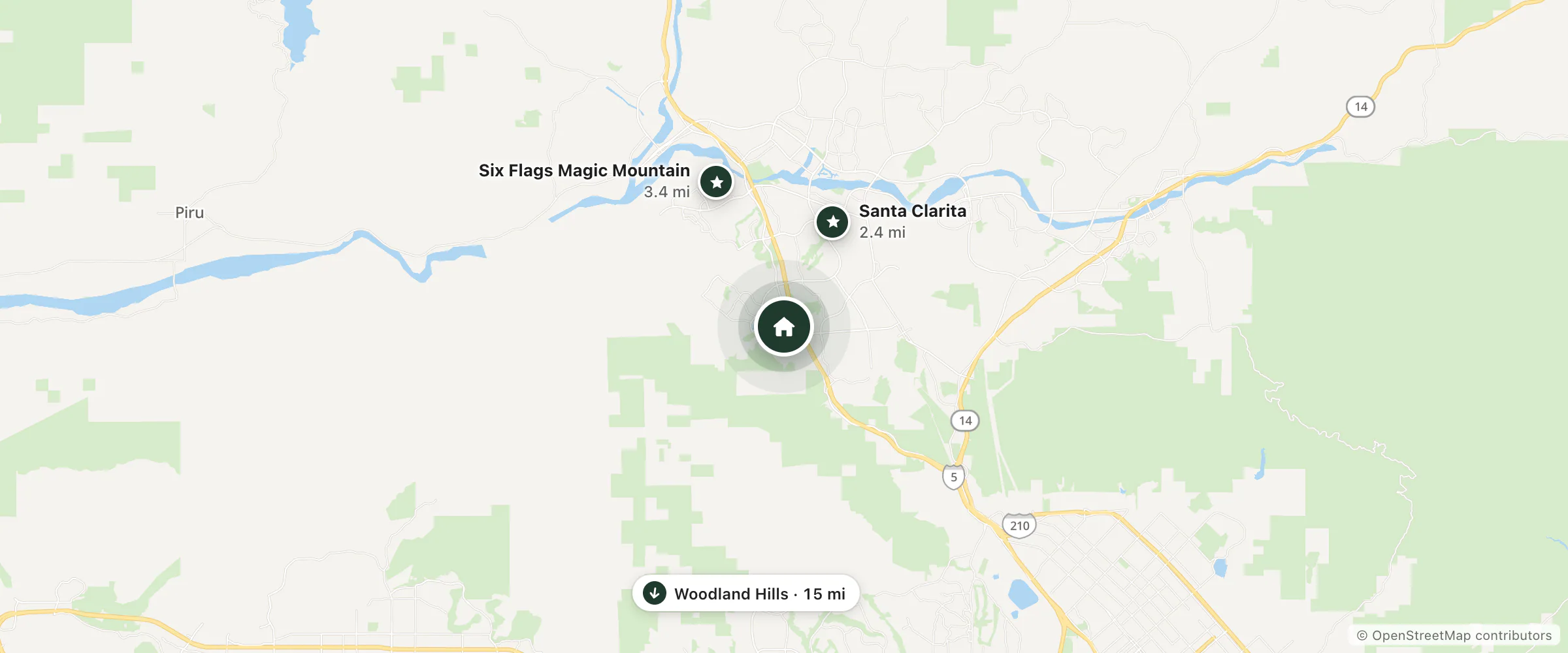 Map of Extended Stay America Los Angeles Valencia and nearby Santa Clarita, Six Flags Magic Mountain and Woodland Hills