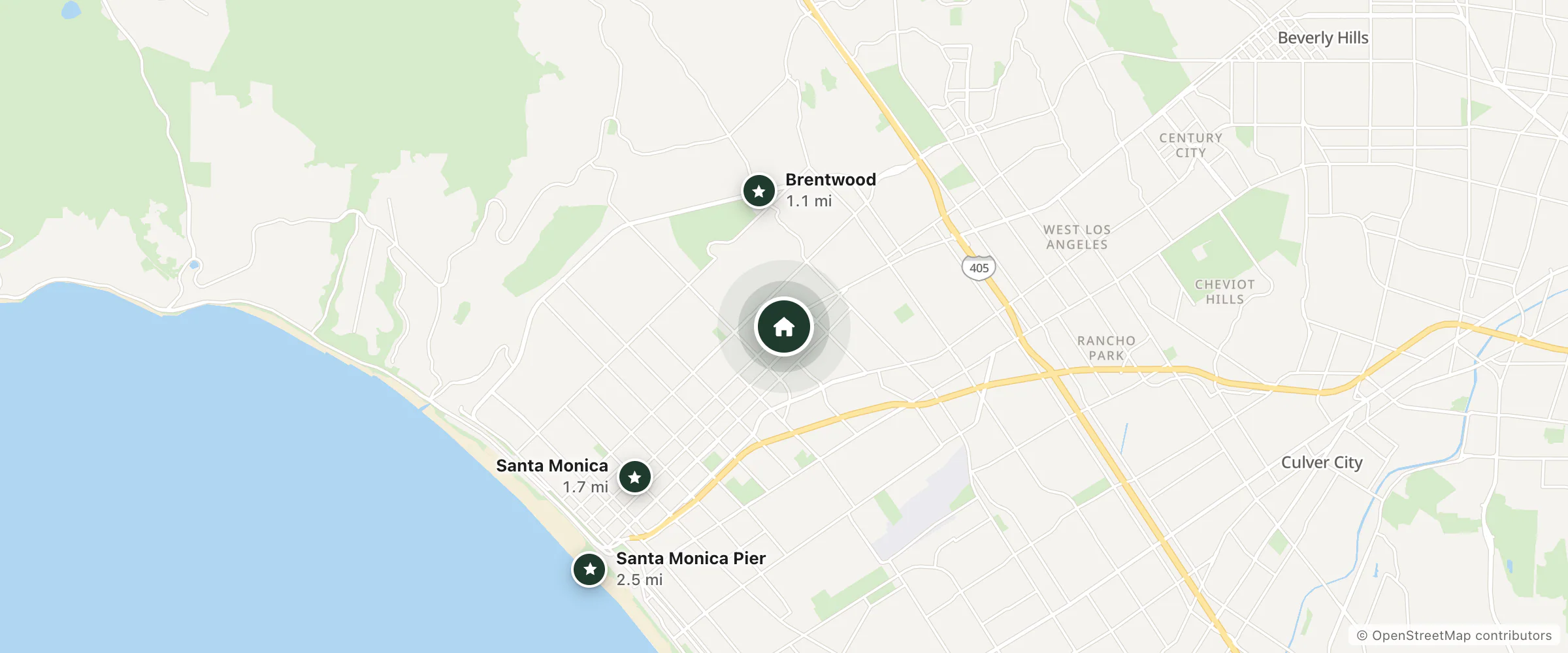 Map of Days Inn by Wyndham and nearby Brentwood, Santa Monica and Santa Monica Pier