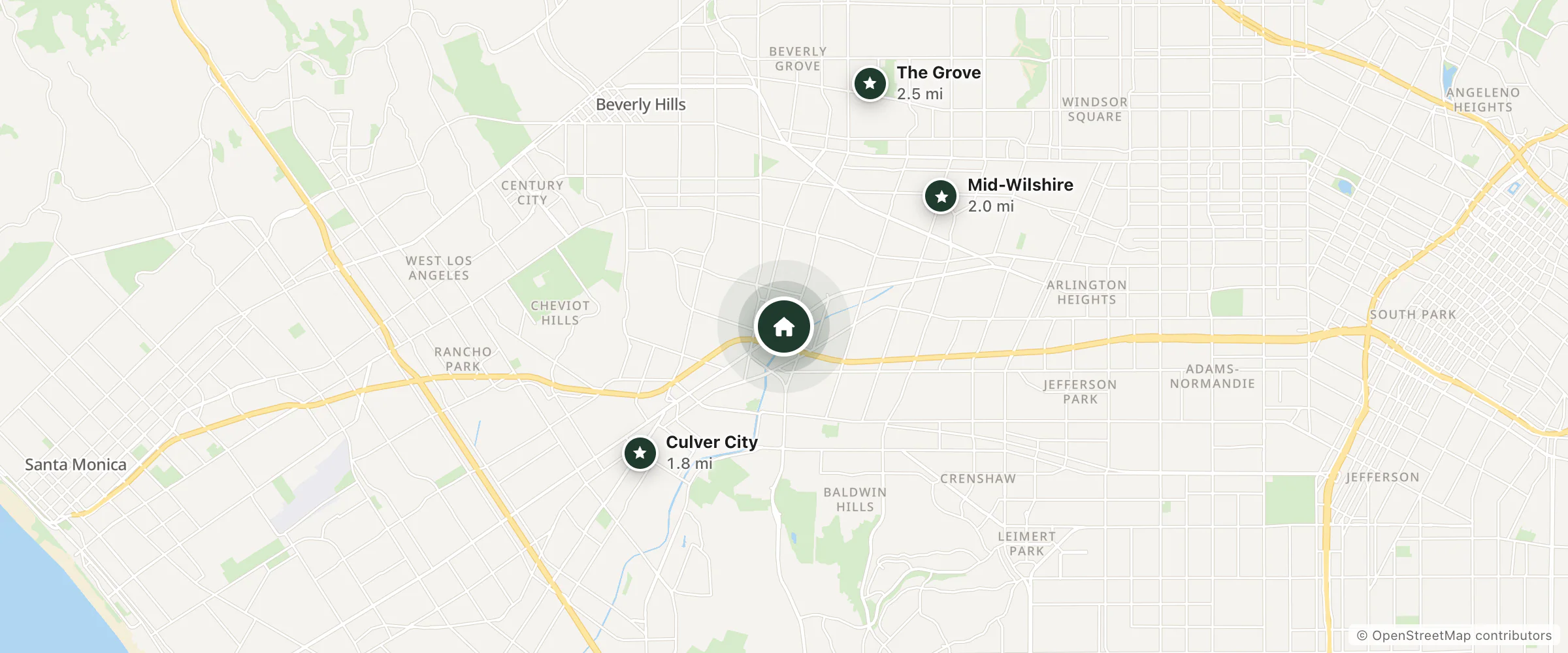 Map of Seaway Motel and nearby Culver City, Mid-Wilshire and The Grove