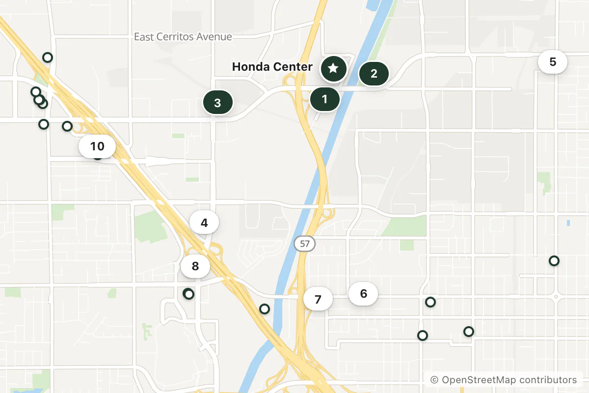 Map of the top 25 hotels for this question around Honda Center