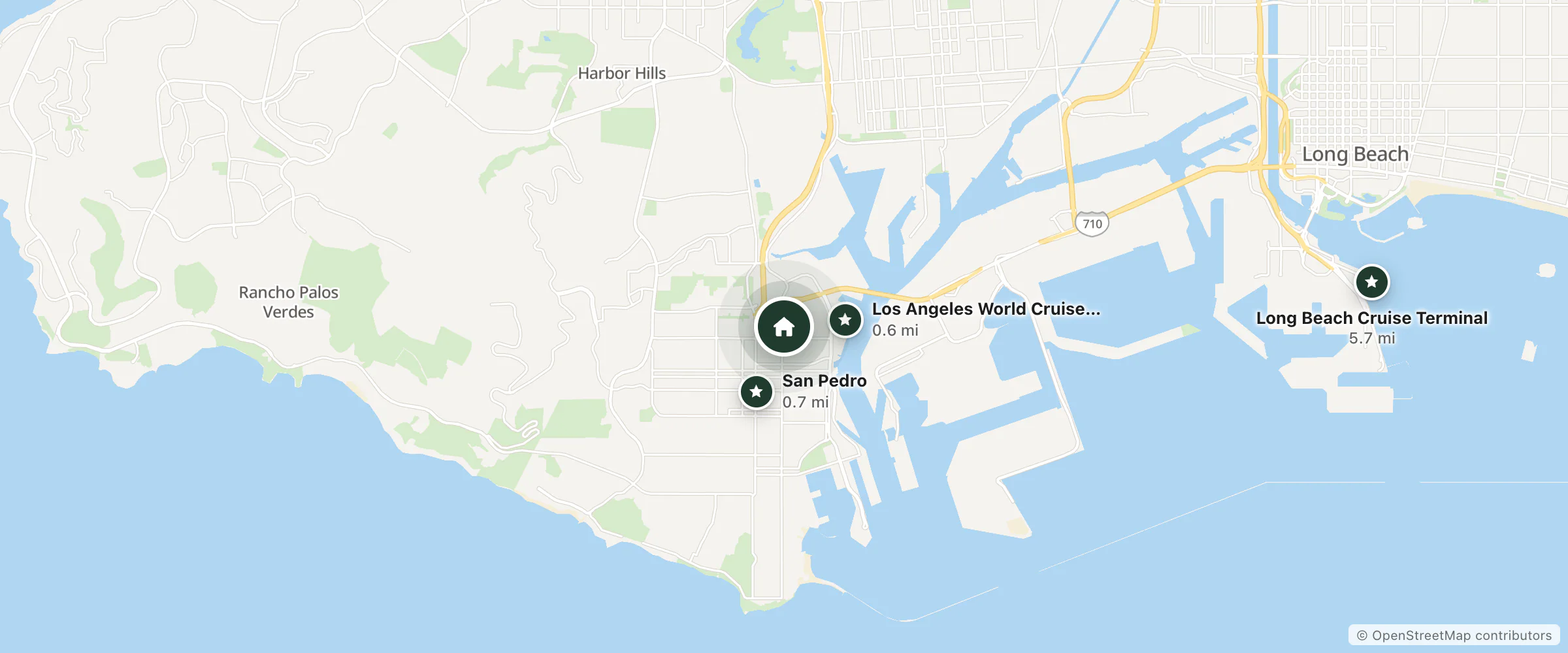Map of Barton Hill Hotel and nearby Los Angeles World Cruise Center, San Pedro and Long Beach Cruise Terminal