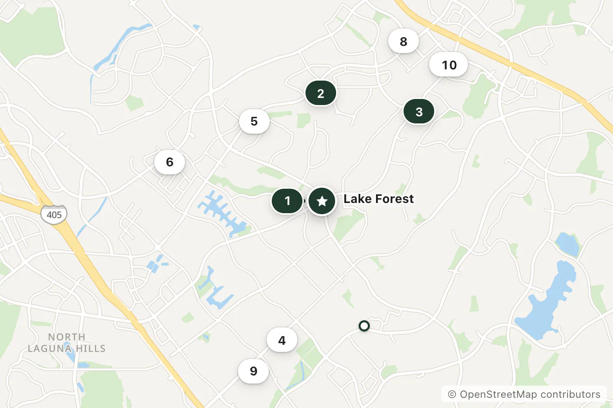 Map of the top 11 hotels for this question around Lake Forest