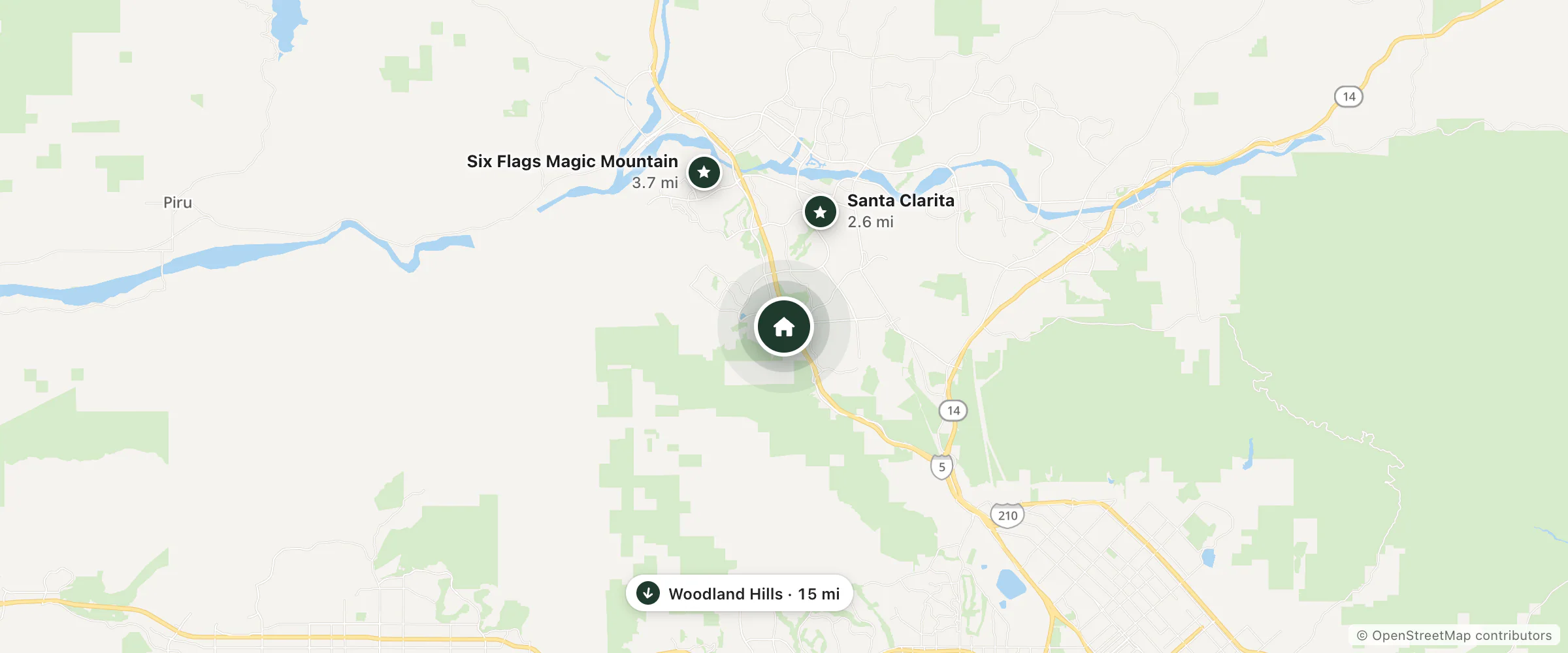 Map of Hampton Inn Los Angeles/Santa Clarita and nearby Santa Clarita, Six Flags Magic Mountain and Woodland Hills