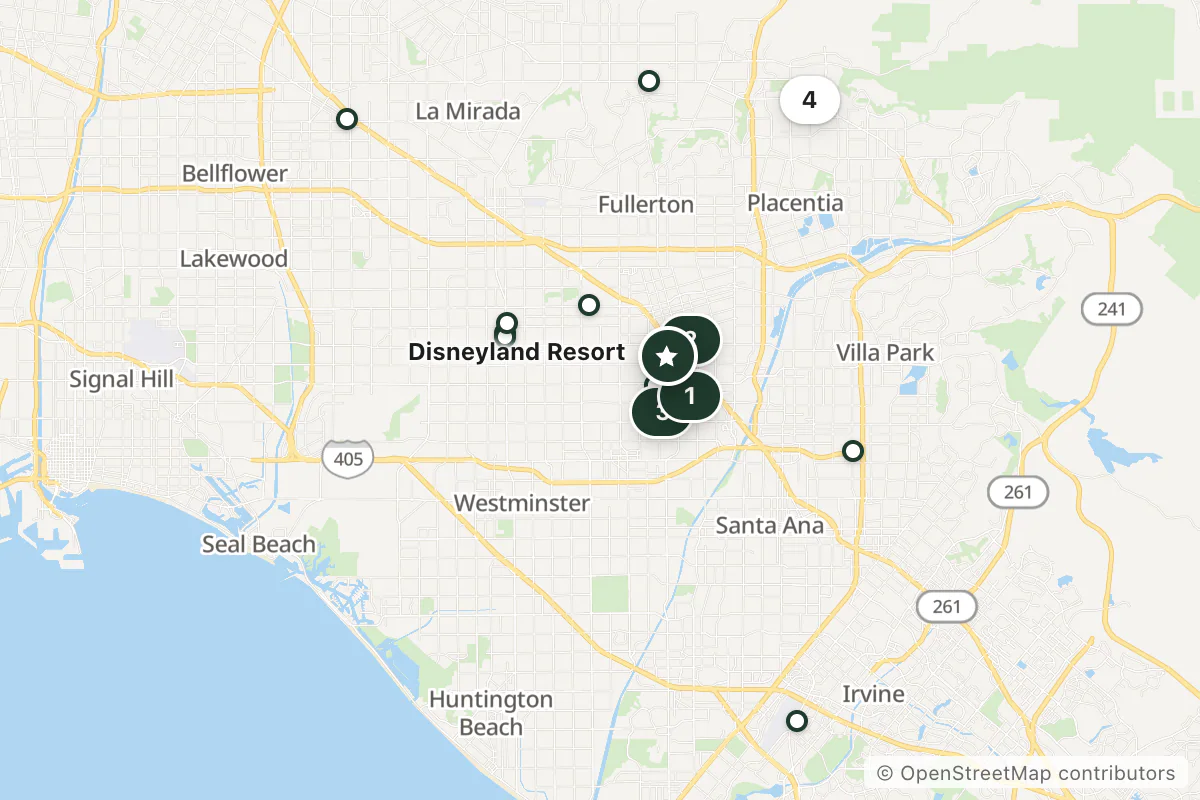 Map of the top 25 hotels for this question around Disneyland Resort