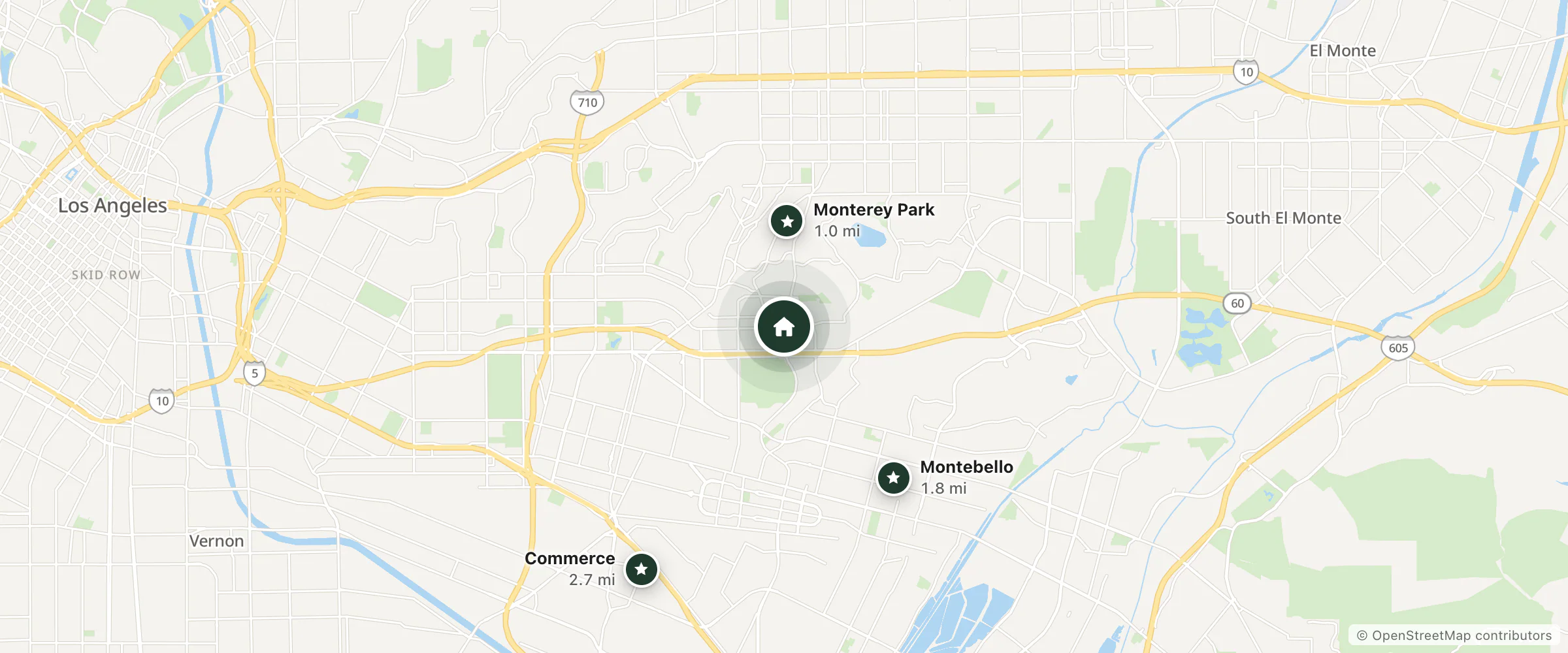 Map of Garfield Inn and nearby Monterey Park, Montebello and Commerce