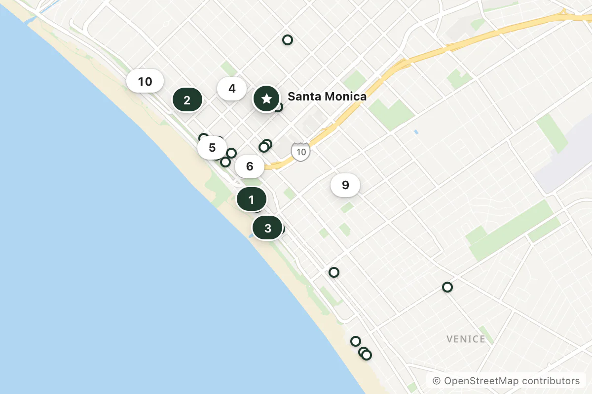 Map of the top 25 hotels for this question around Santa Monica