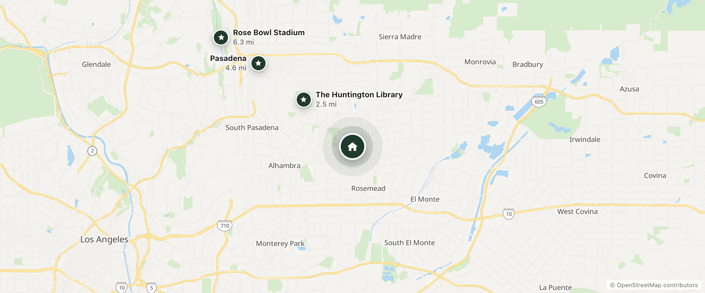Map of New Century Inn and nearby The Huntington Library, Pasadena and Rose Bowl Stadium