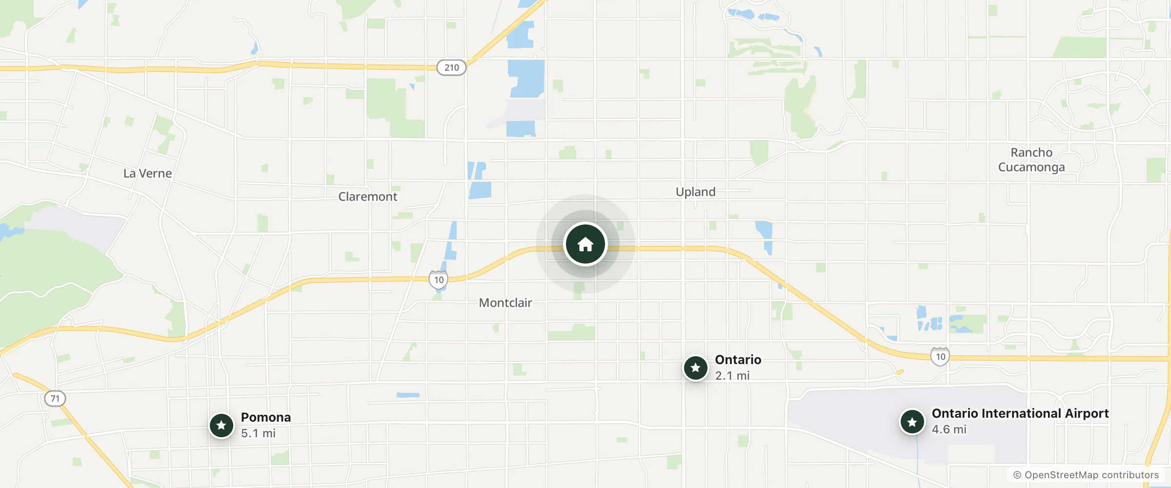 Map of Super 8 Upland Ontario CA and nearby Ontario, Ontario International Airport and Pomona