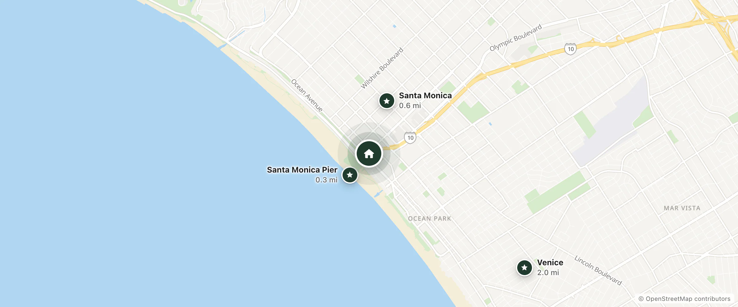 Map of The Pierside Santa Monica and nearby Santa Monica Pier, Santa Monica and Venice