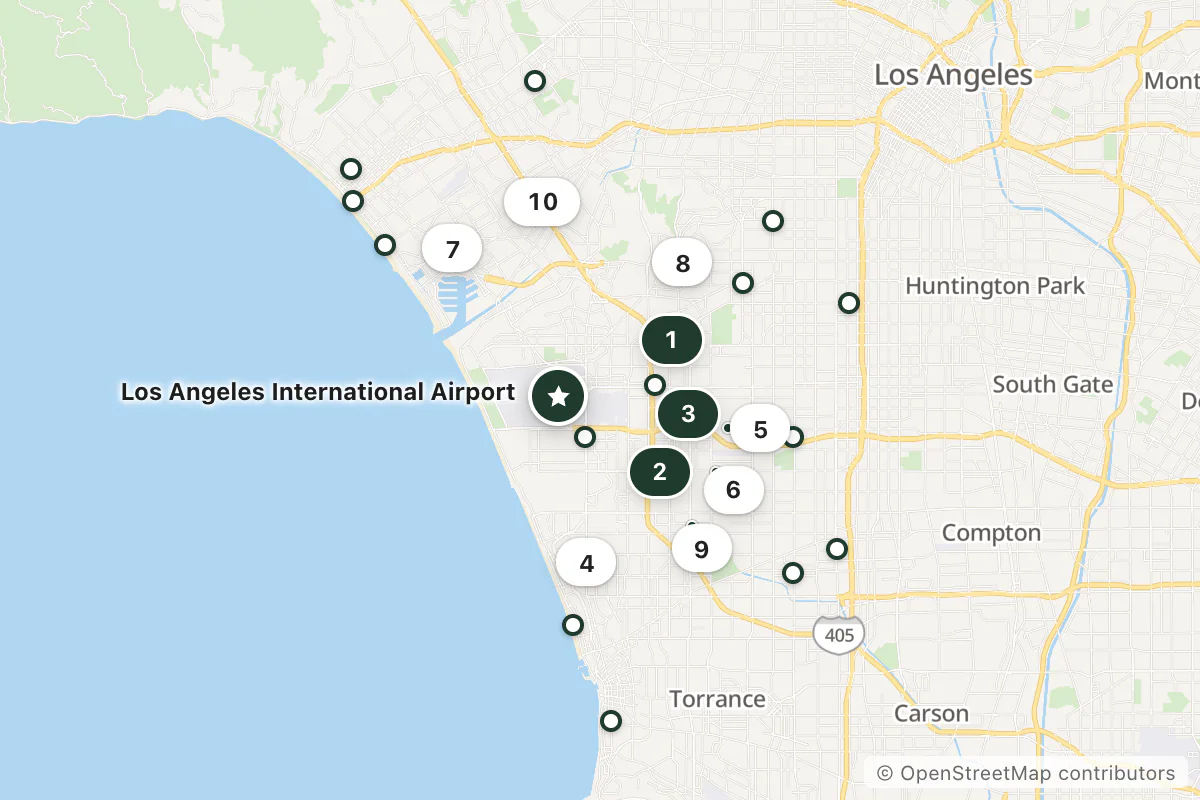 Map of the top 25 hotels for this question around Los Angeles International Airport