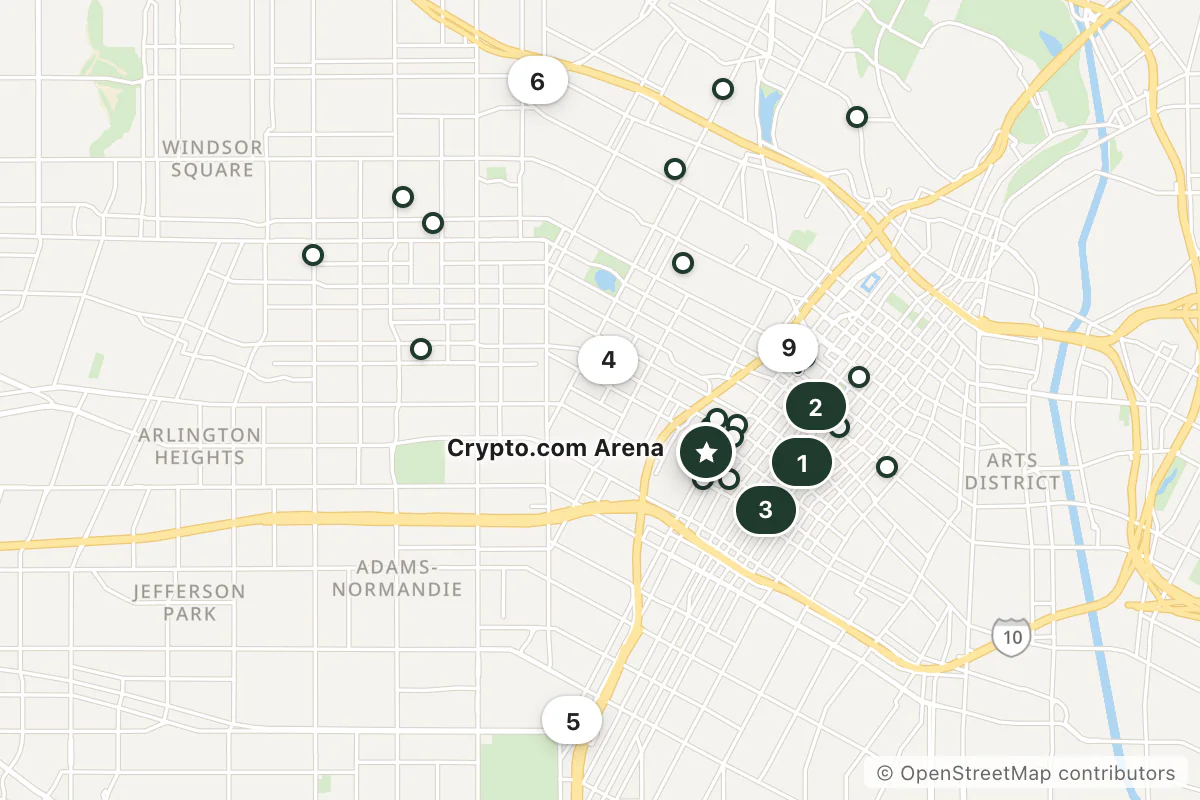 Map of the top 25 hotels for this question around Crypto.com Arena