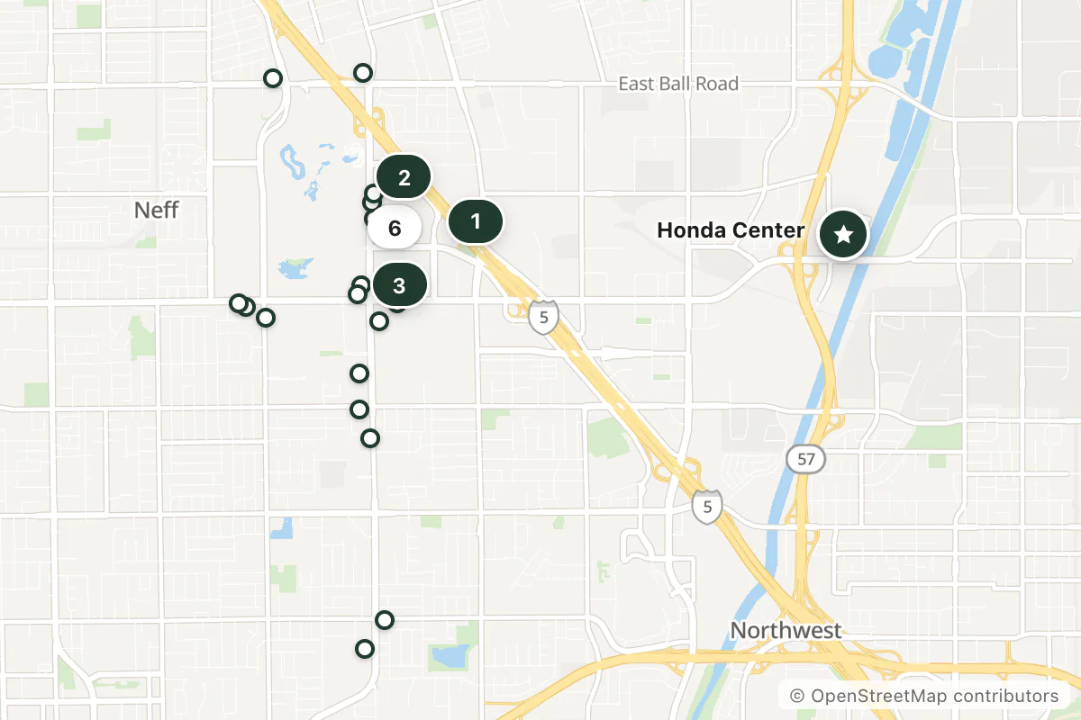 Map of the top 24 hotels for this question around Honda Center