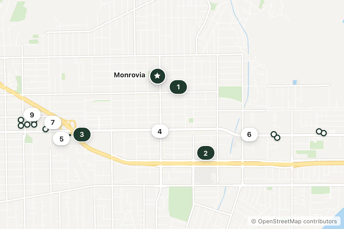 Map of the top 20 hotels for this question around Monrovia