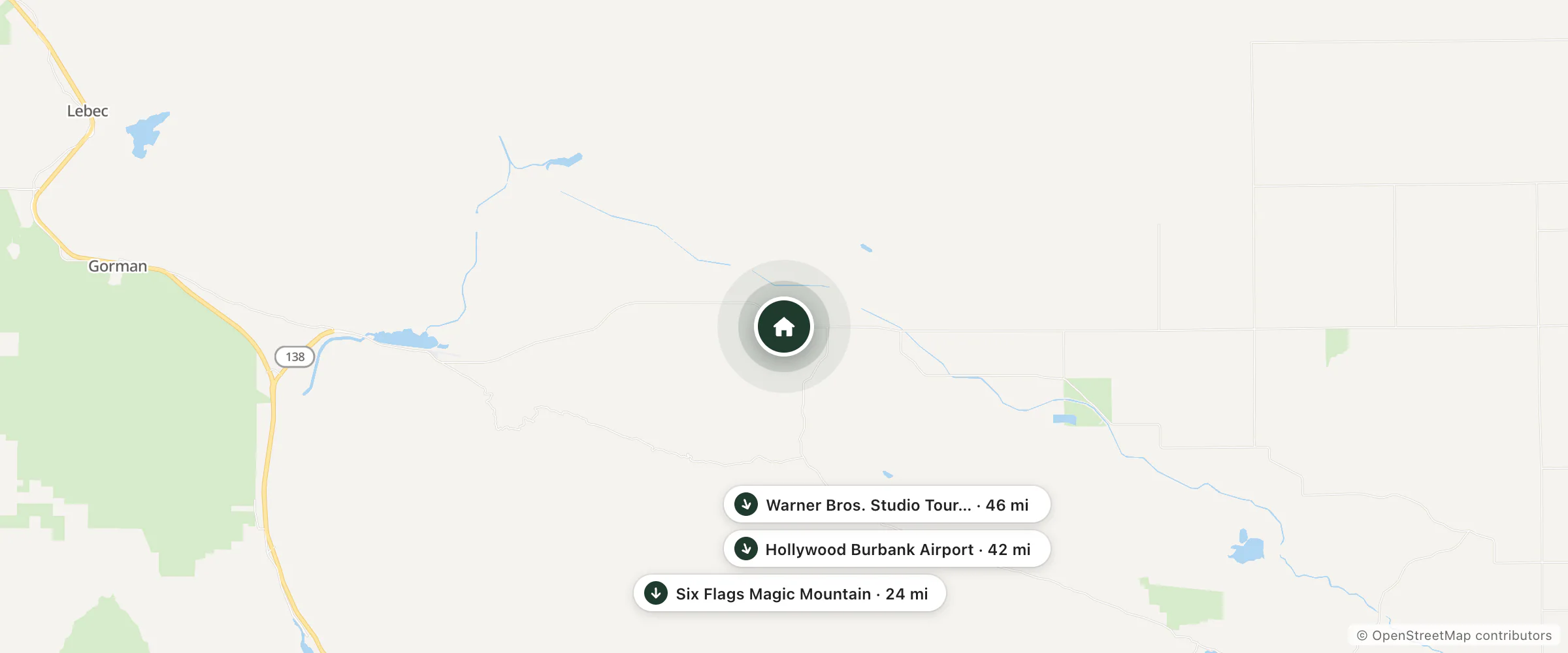 Map of Hikertown and nearby Six Flags Magic Mountain, Hollywood Burbank Airport and Warner Bros. Studio Tour Hollywood