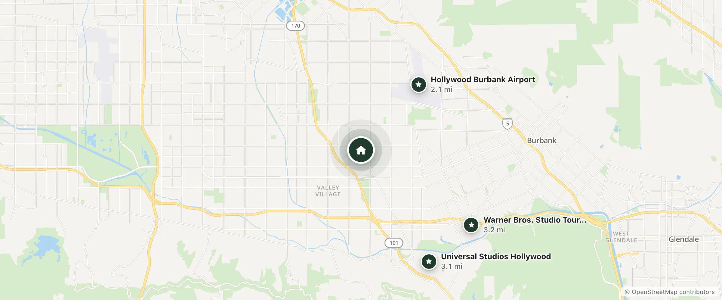Map of Pepper Tree Motel and nearby Hollywood Burbank Airport, Universal Studios Hollywood and Warner Bros. Studio Tour Hollywood