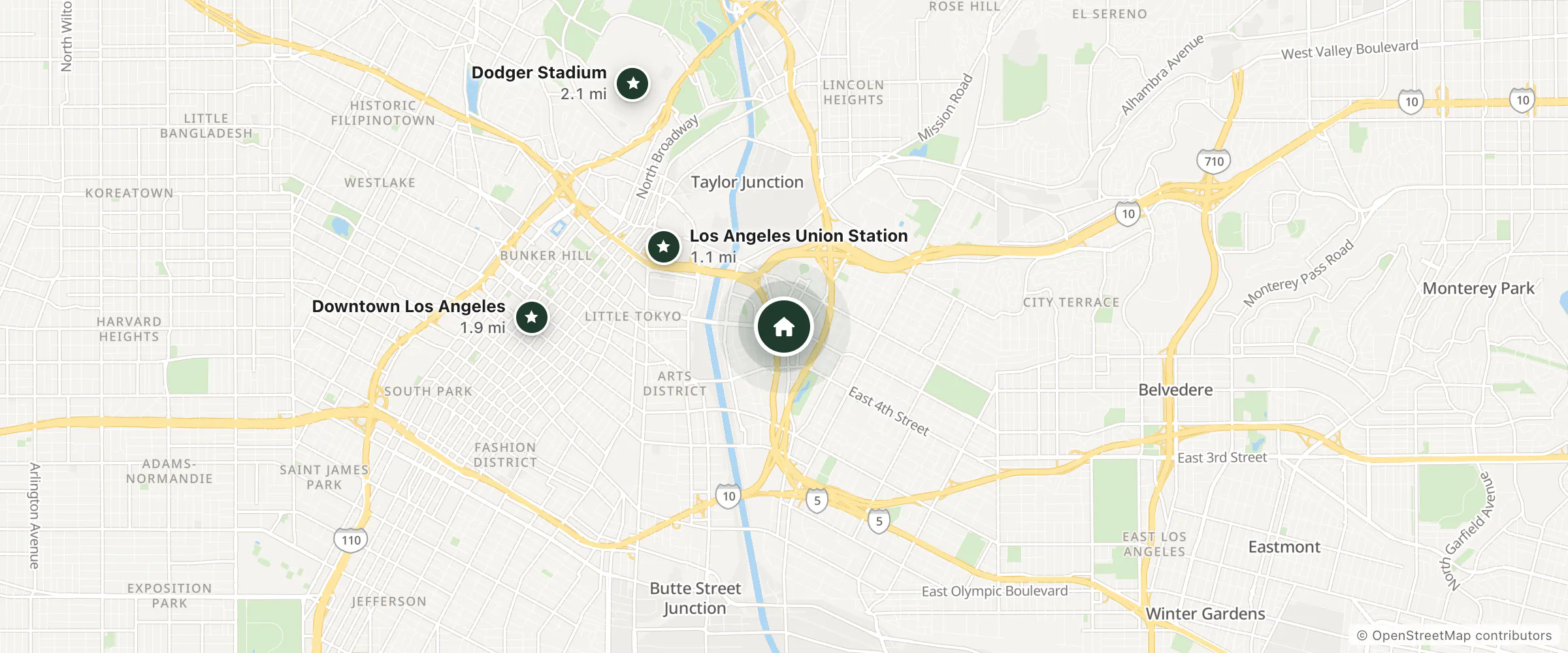 Map of Boyle Hotel – Cummings Block and nearby Los Angeles Union Station, Downtown Los Angeles and Dodger Stadium