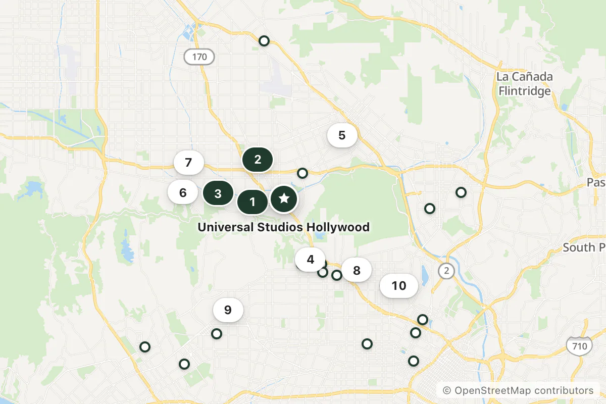 Map of the top 25 hotels for this question around Universal Studios Hollywood