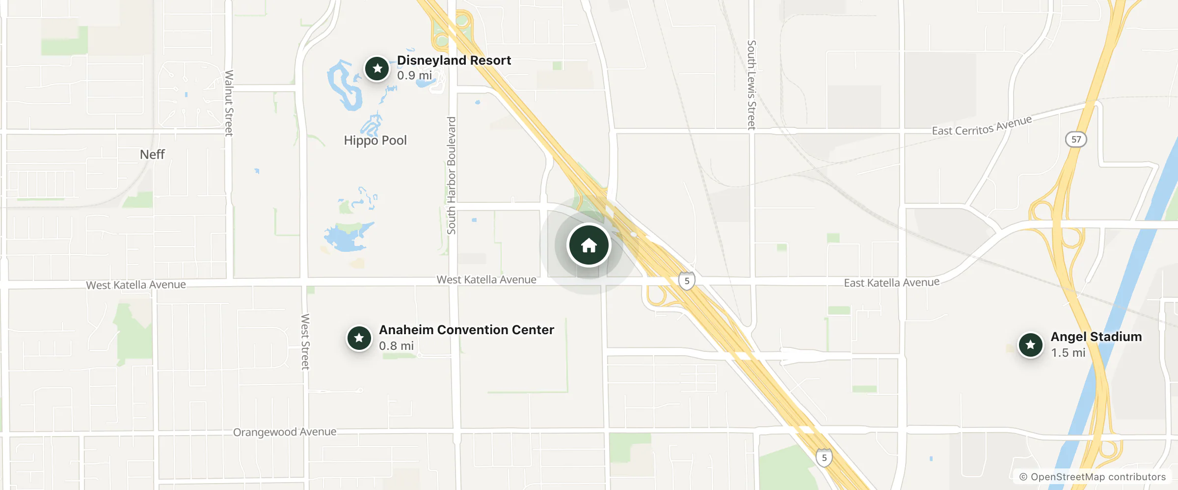 Map of Candlewood Suites Anaheim - Resort Area By Ihg and nearby Anaheim Convention Center, Disneyland Resort and Angel Stadium