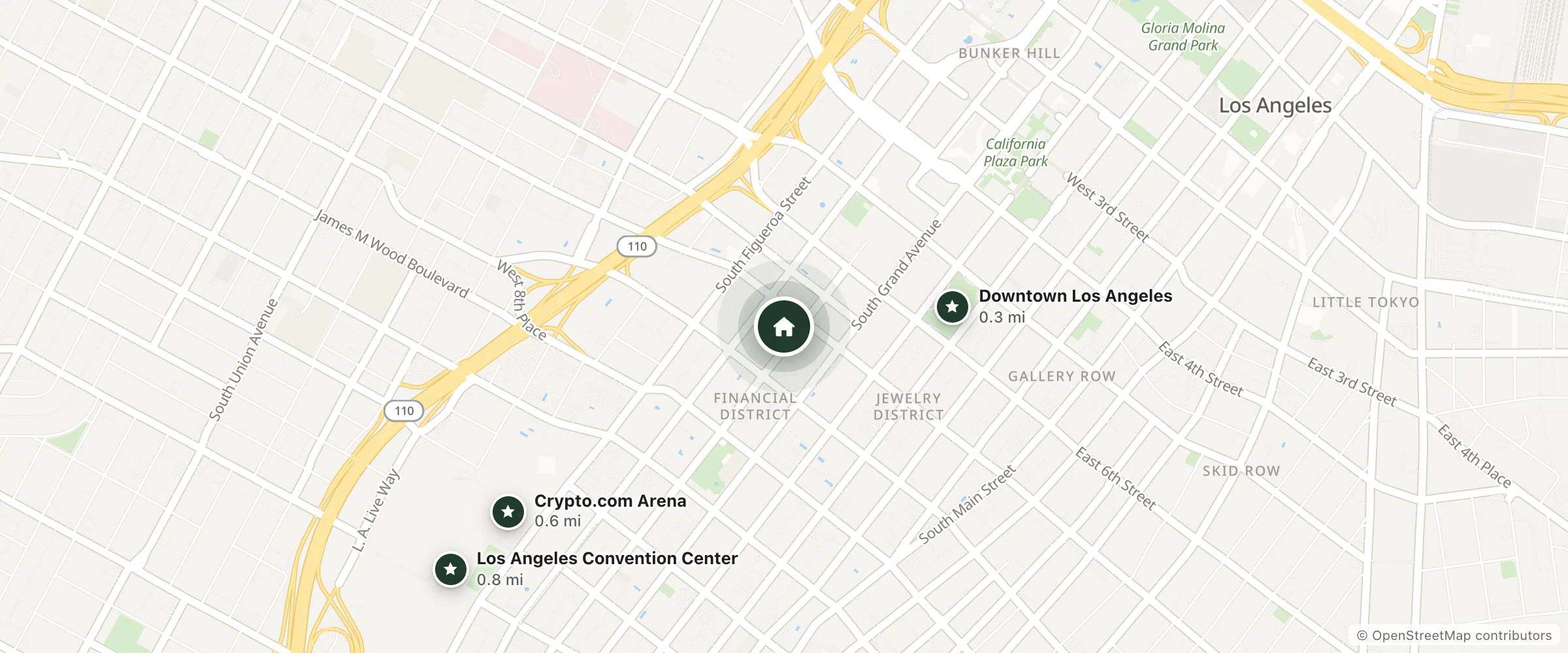 Map of Sheraton Grand Los Angeles and nearby Downtown Los Angeles, Crypto.com Arena and Los Angeles Convention Center