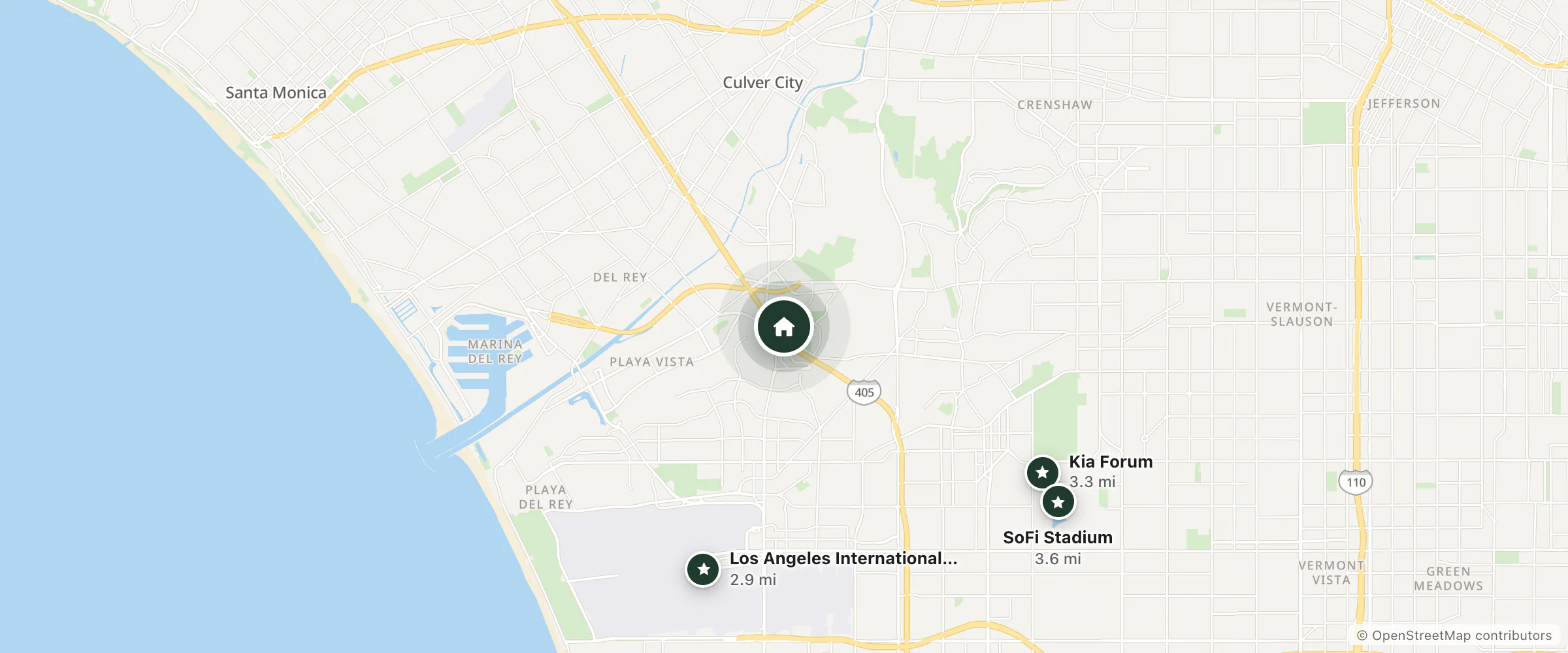 Map of Courtyard by Marriott Culver City Los Angeles and nearby Los Angeles International Airport, Kia Forum and SoFi Stadium